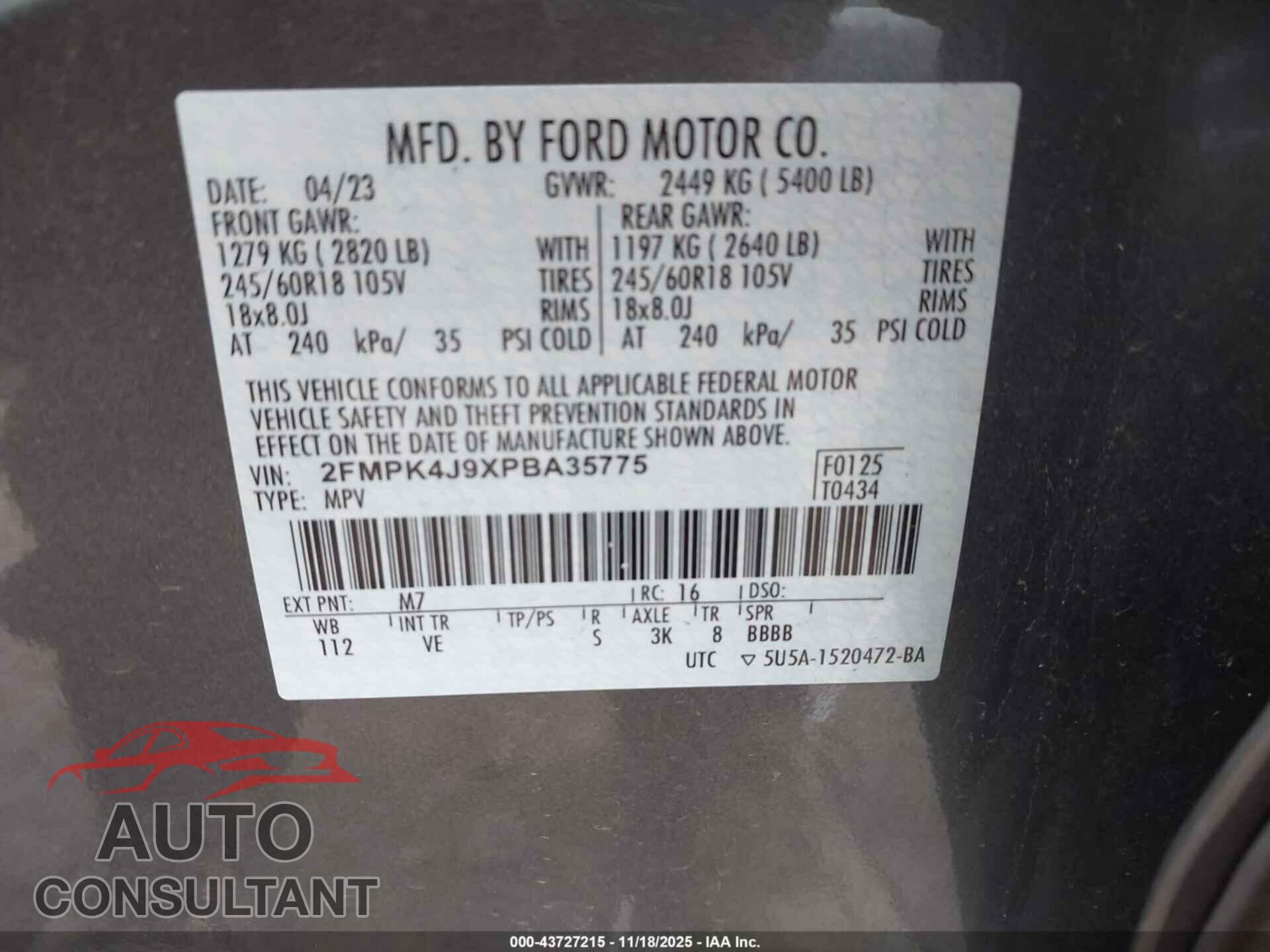 FORD EDGE 2023 - 2FMPK4J9XPBA35775