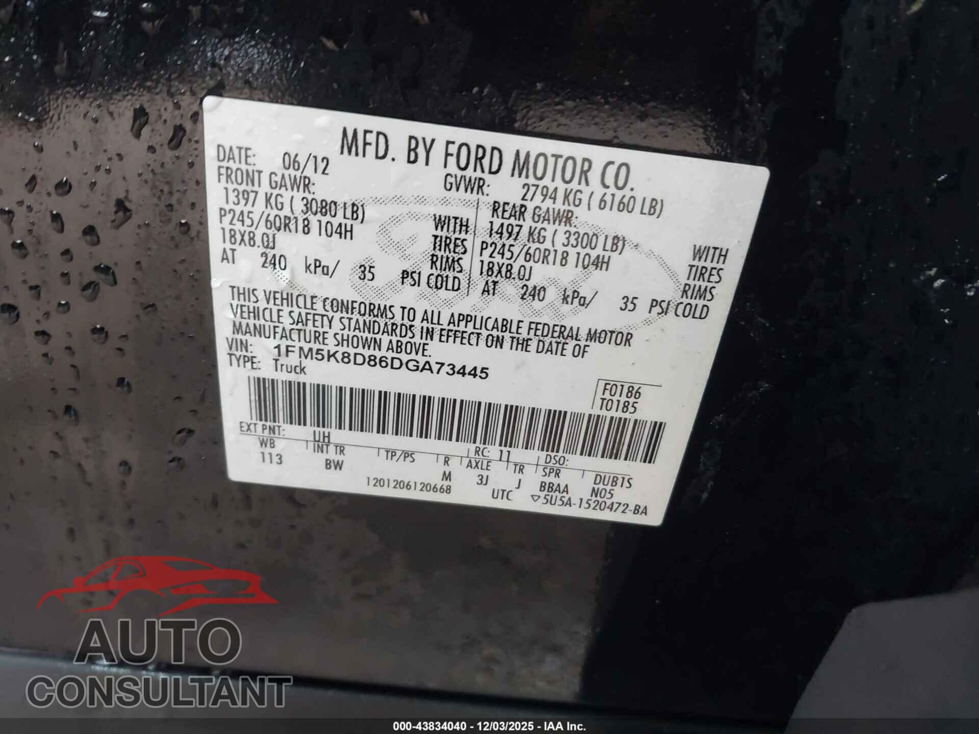FORD EXPLORER 2013 - 1FM5K8D86DGA73445