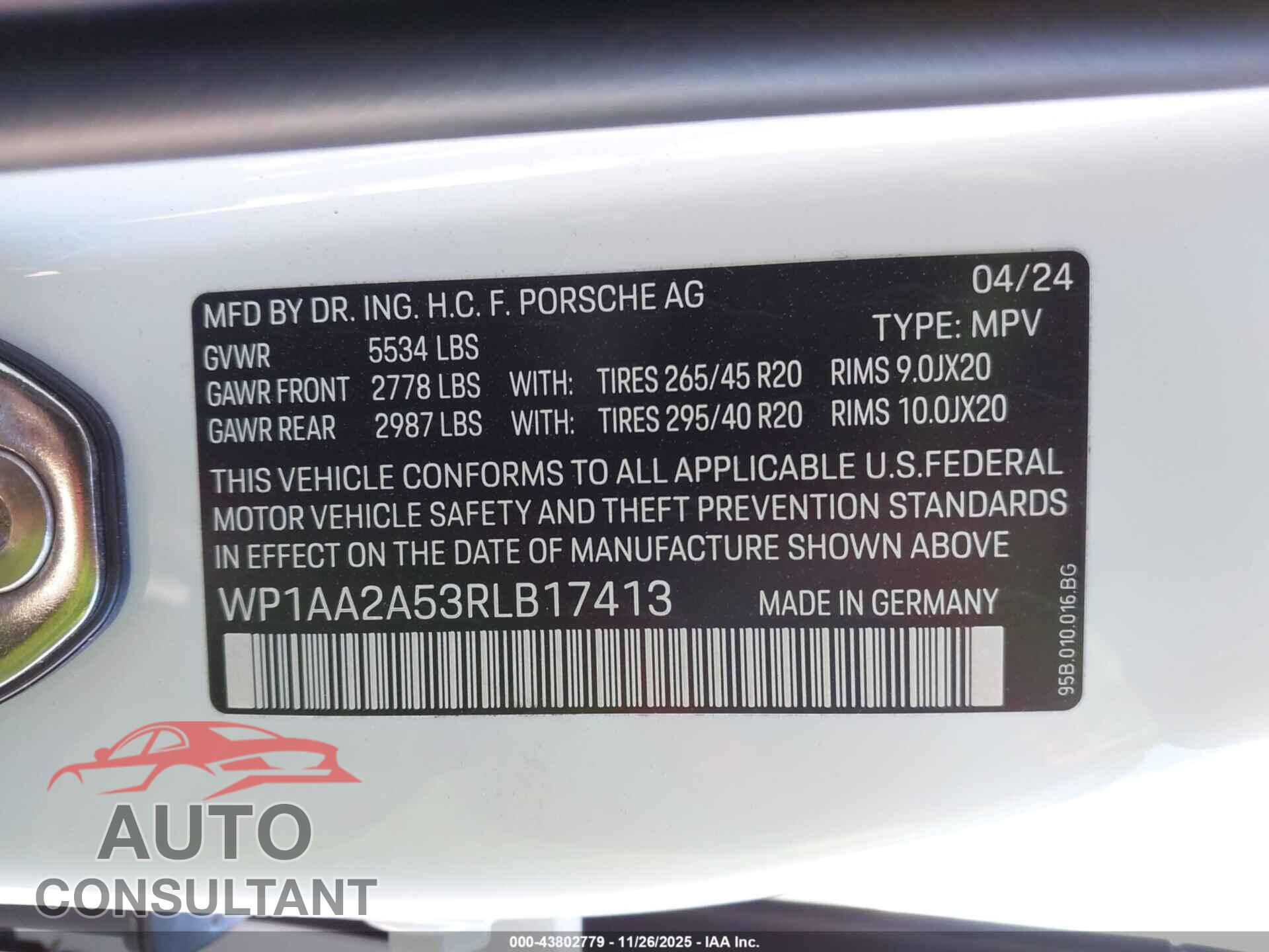 PORSCHE MACAN 2024 - WP1AA2A53RLB17413