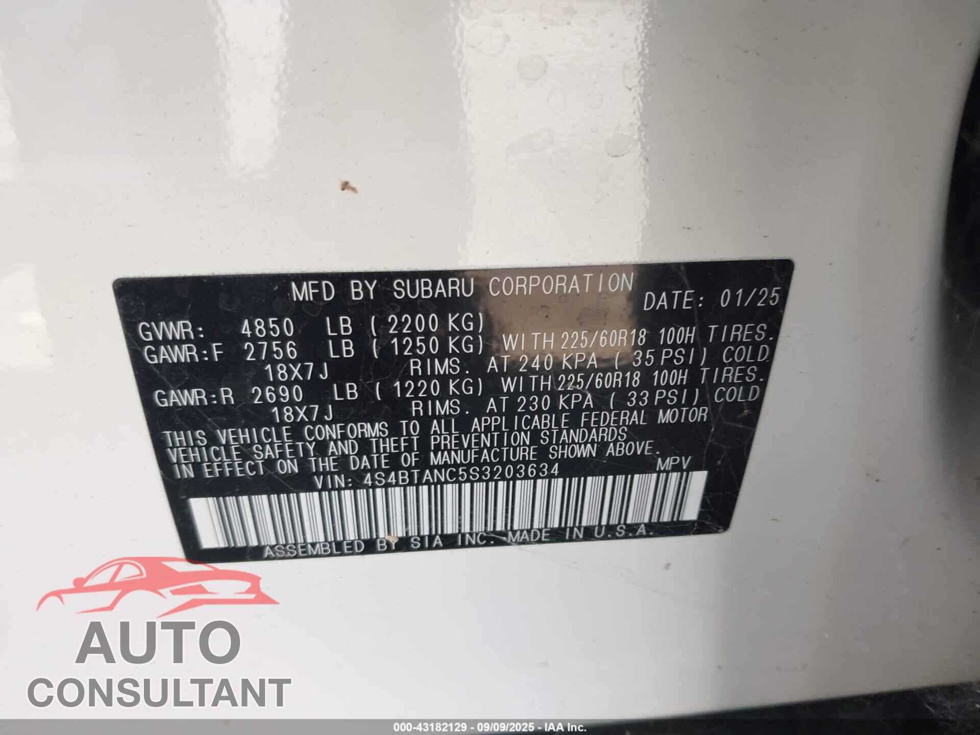 SUBARU OUTBACK 2025 - 4S4BTANC5S3203634