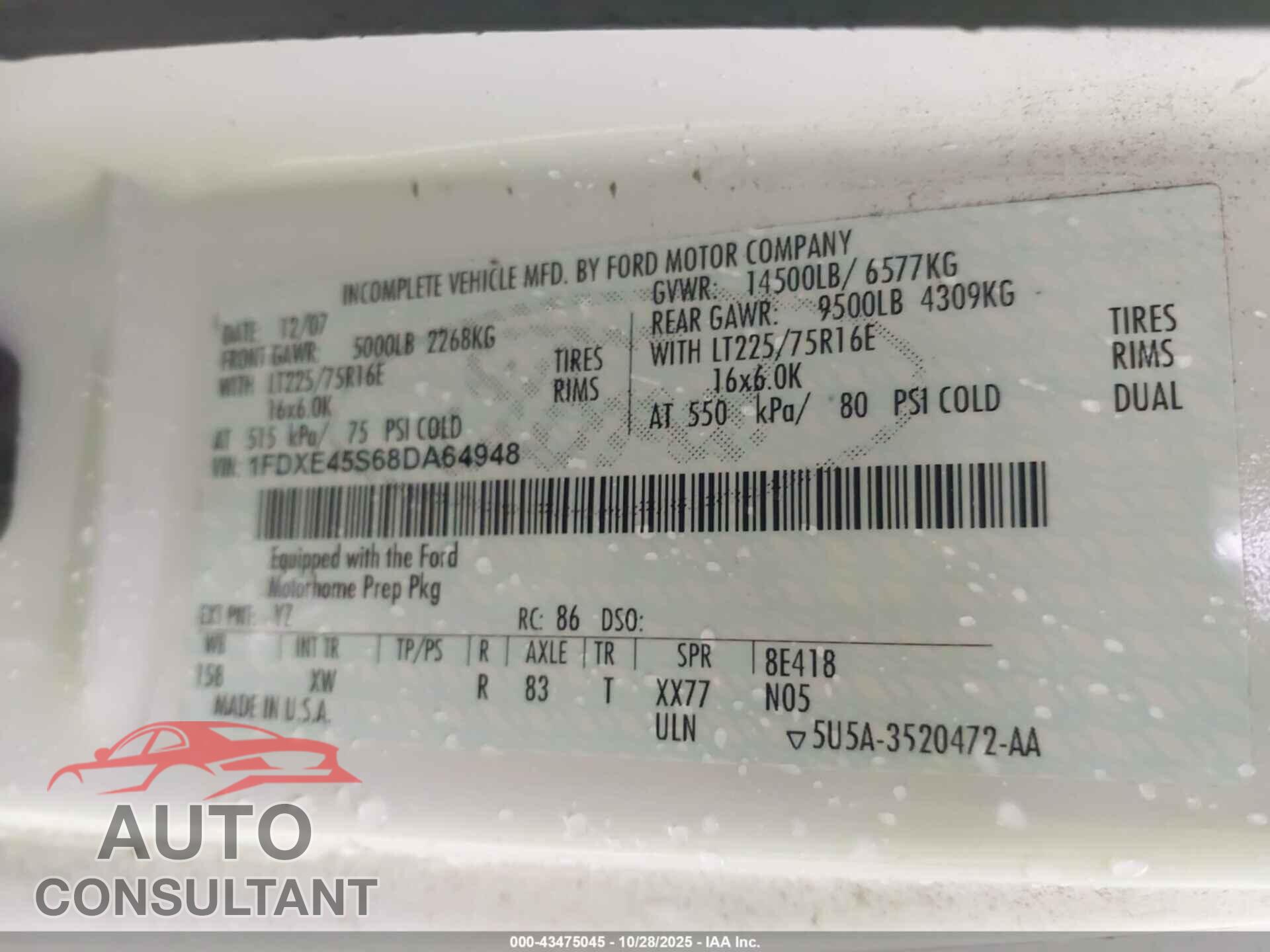 FORD E-450 CUTAWAY 2009 - 1FDXE45S68DA64948