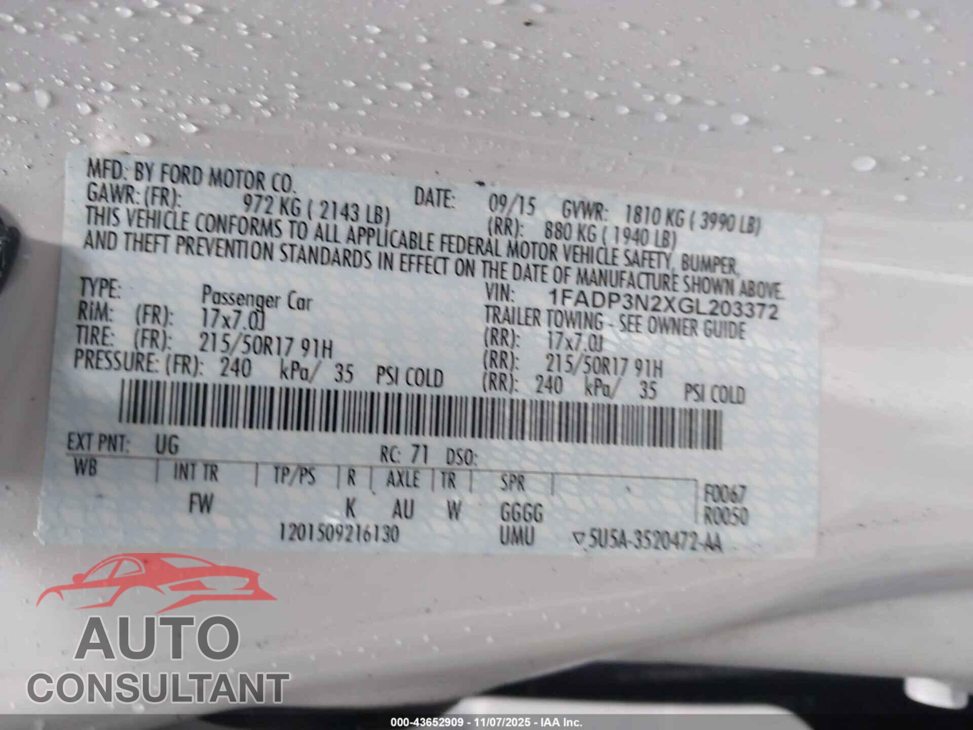 FORD FOCUS 2016 - 1FADP3N2XGL203372