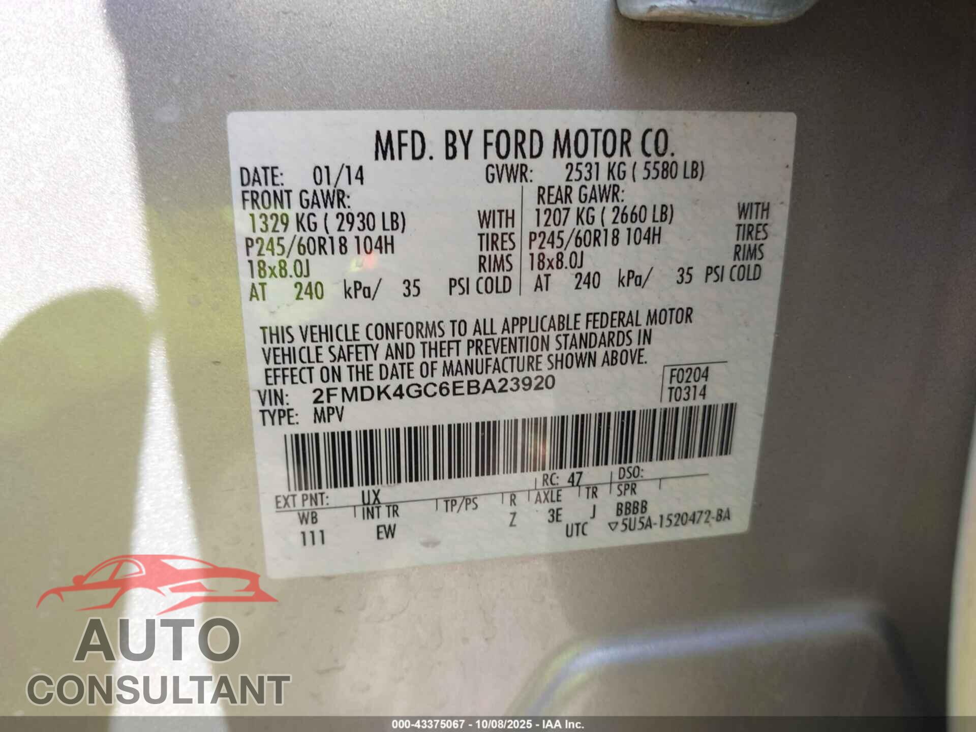 FORD EDGE 2014 - 2FMDK4GC6EBA23920