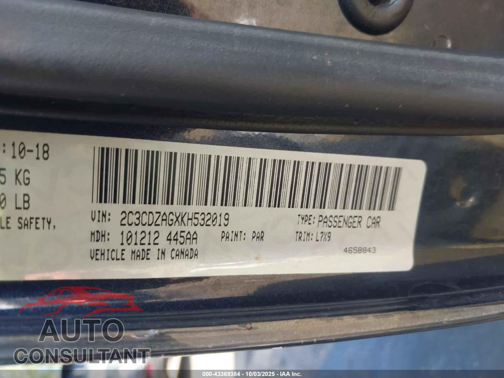 DODGE CHALLENGER 2019 - 2C3CDZAGXKH532019