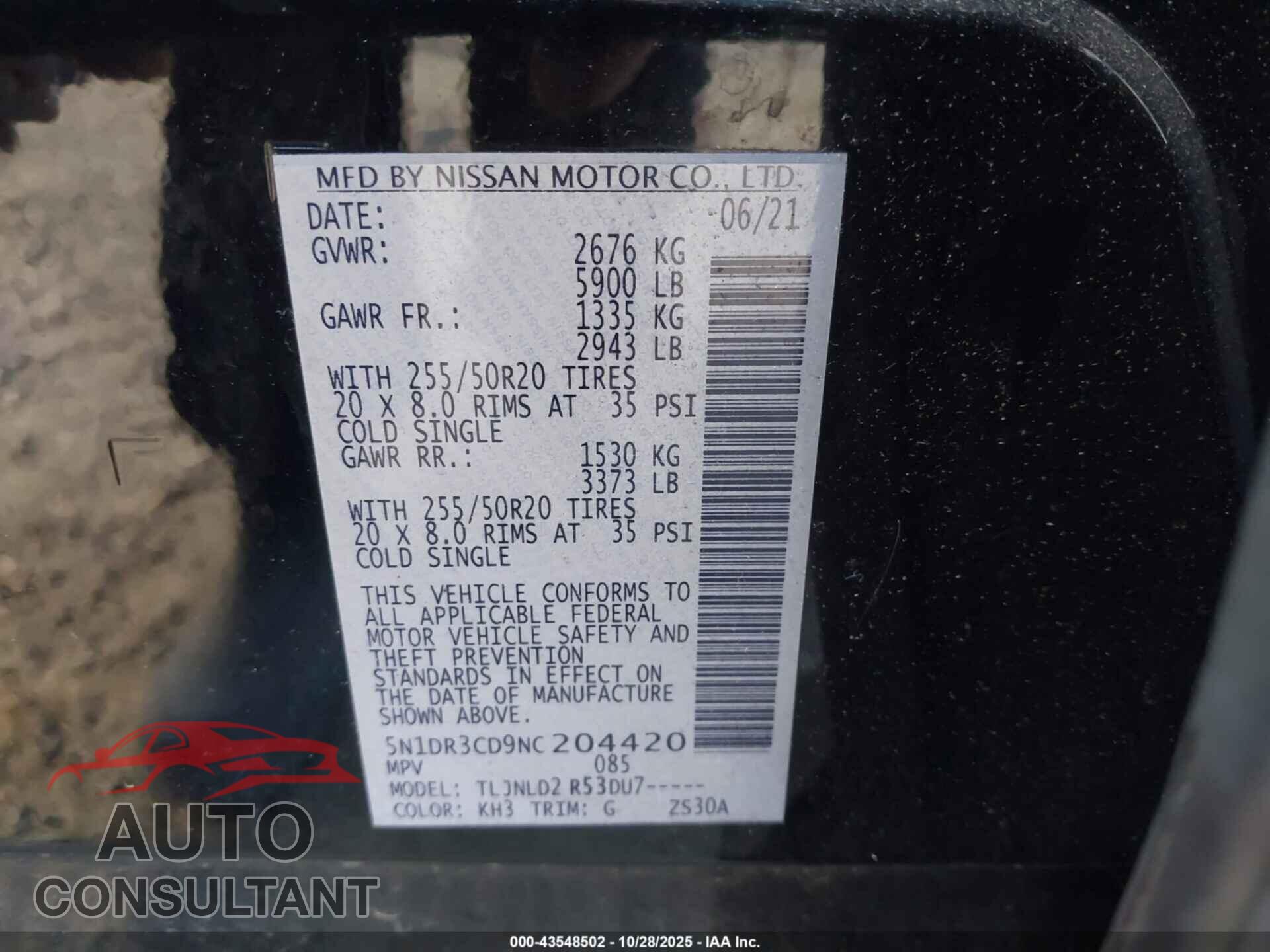 NISSAN PATHFINDER 2022 - 5N1DR3CD9NC204420