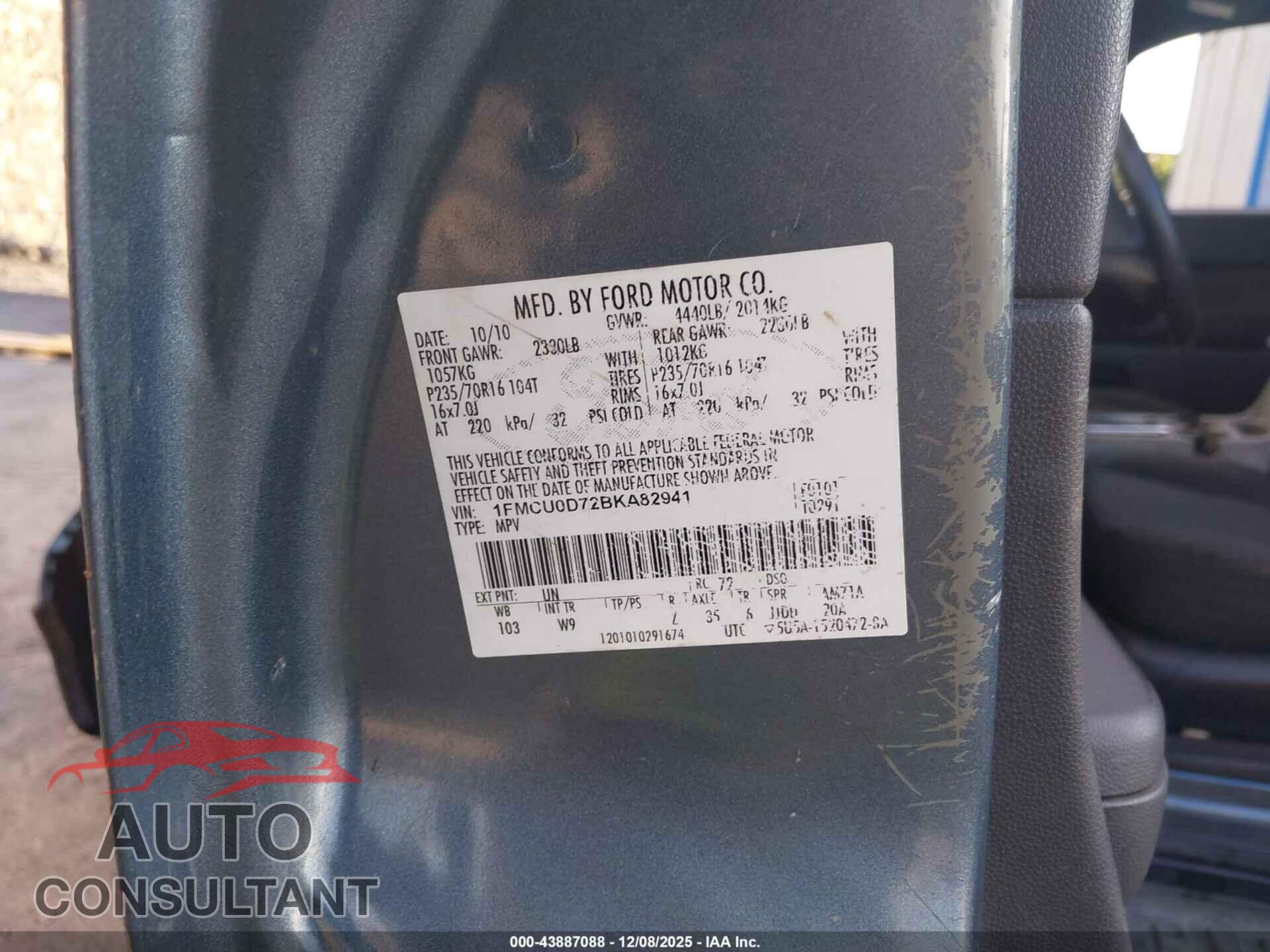 FORD ESCAPE 2011 - 1FMCU0D72BKA82941