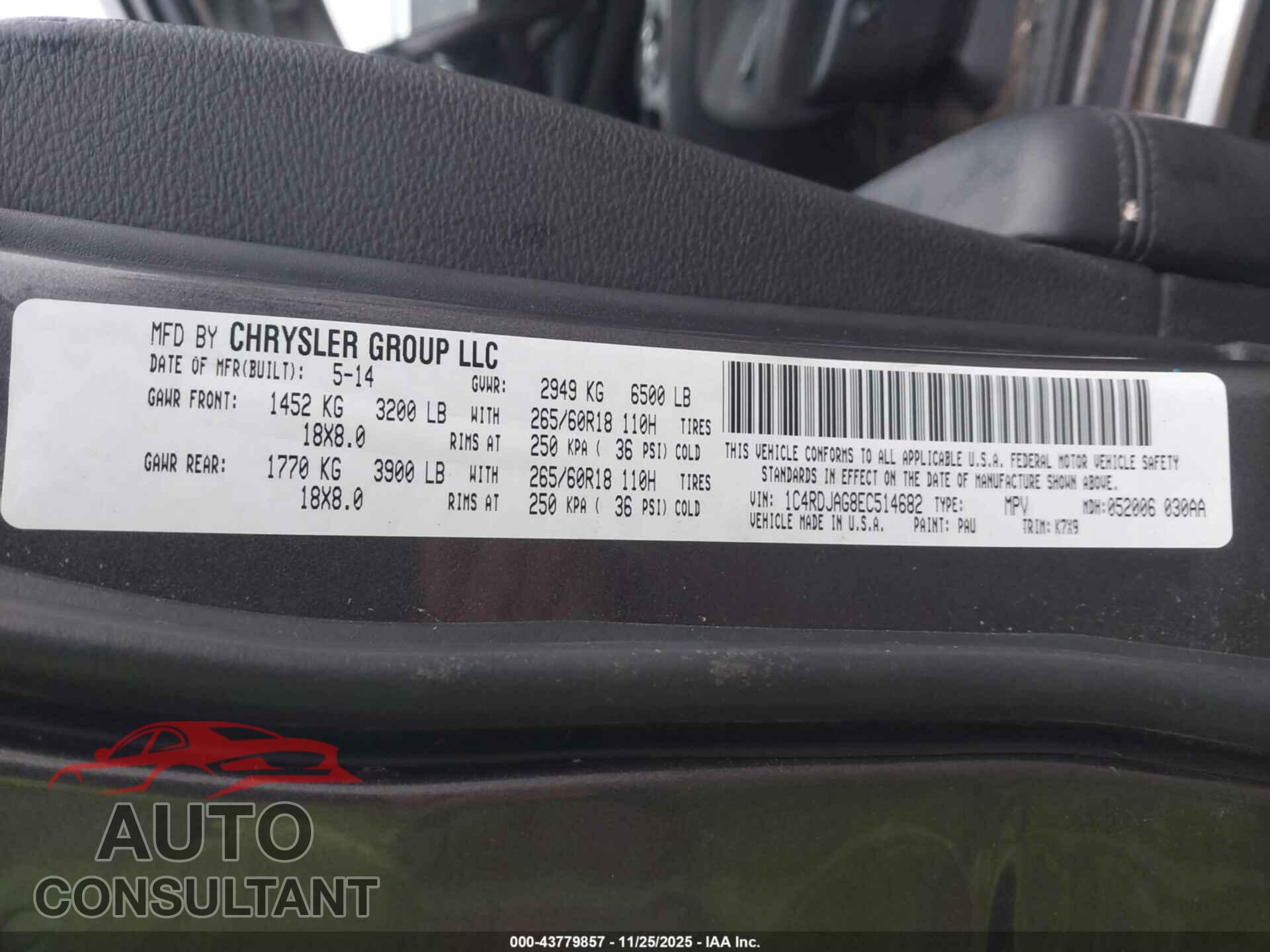 DODGE DURANGO 2014 - 1C4RDJAG8EC514682