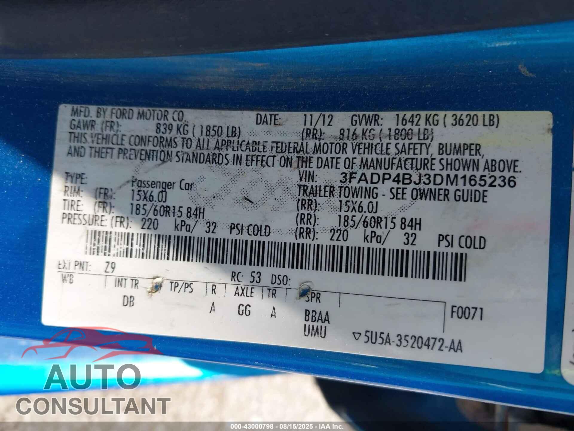 FORD FIESTA 2013 - 3FADP4BJ3DM165236