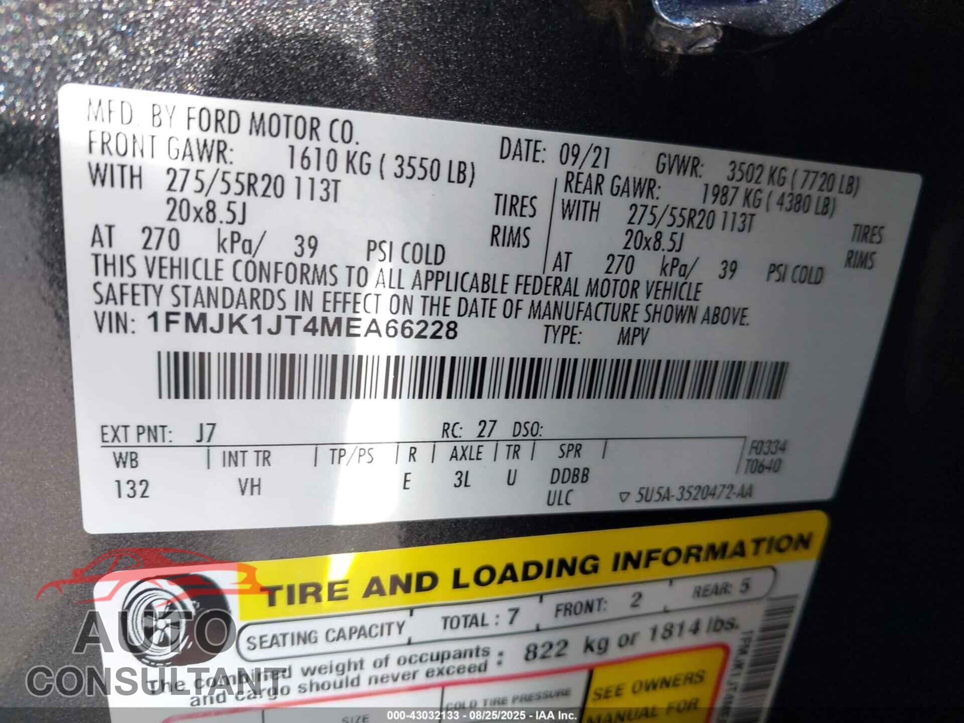 FORD EXPEDITION 2021 - 1FMJK1JT4MEA66228
