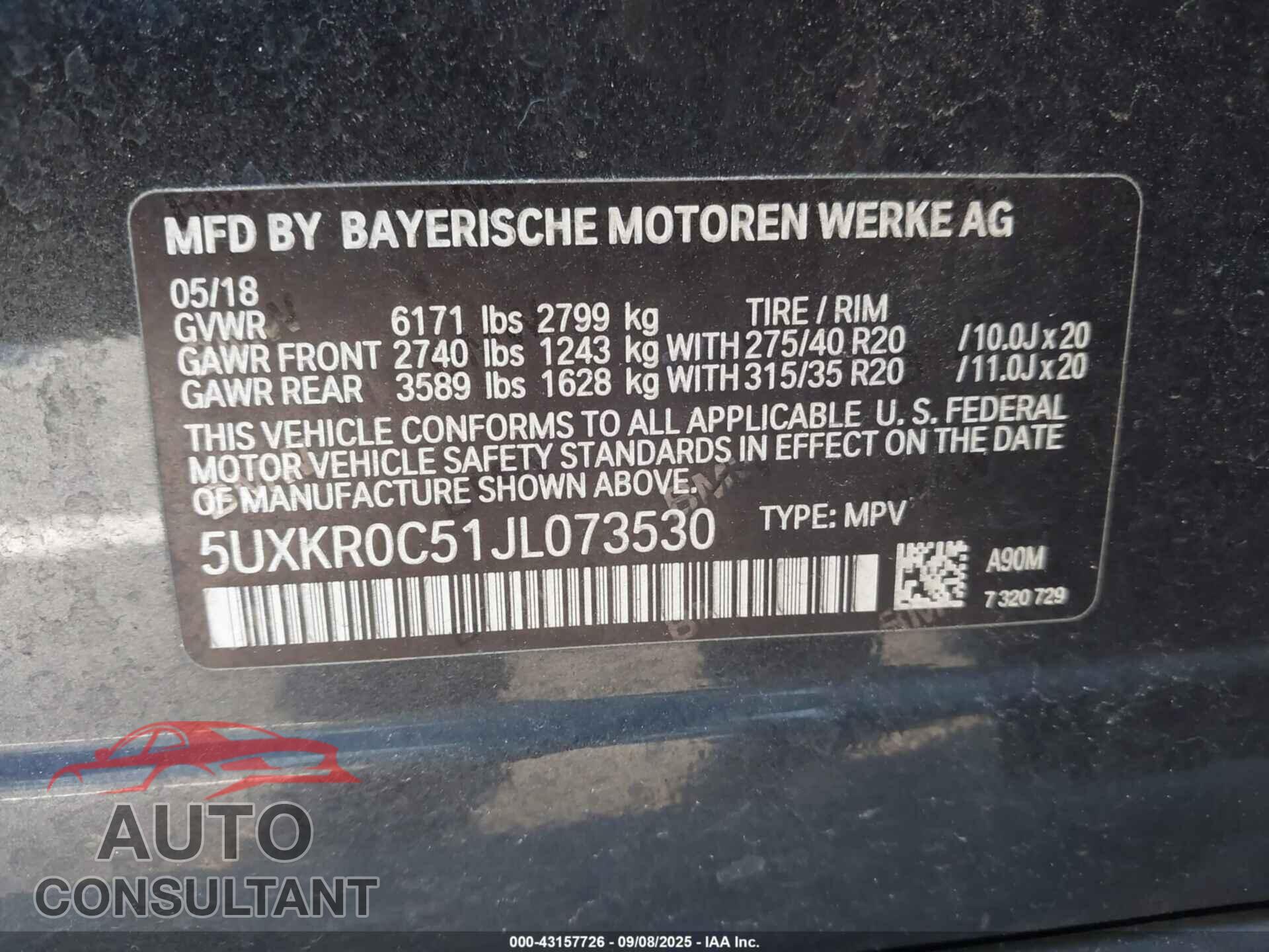 BMW X5 2018 - 5UXKR0C51JL073530
