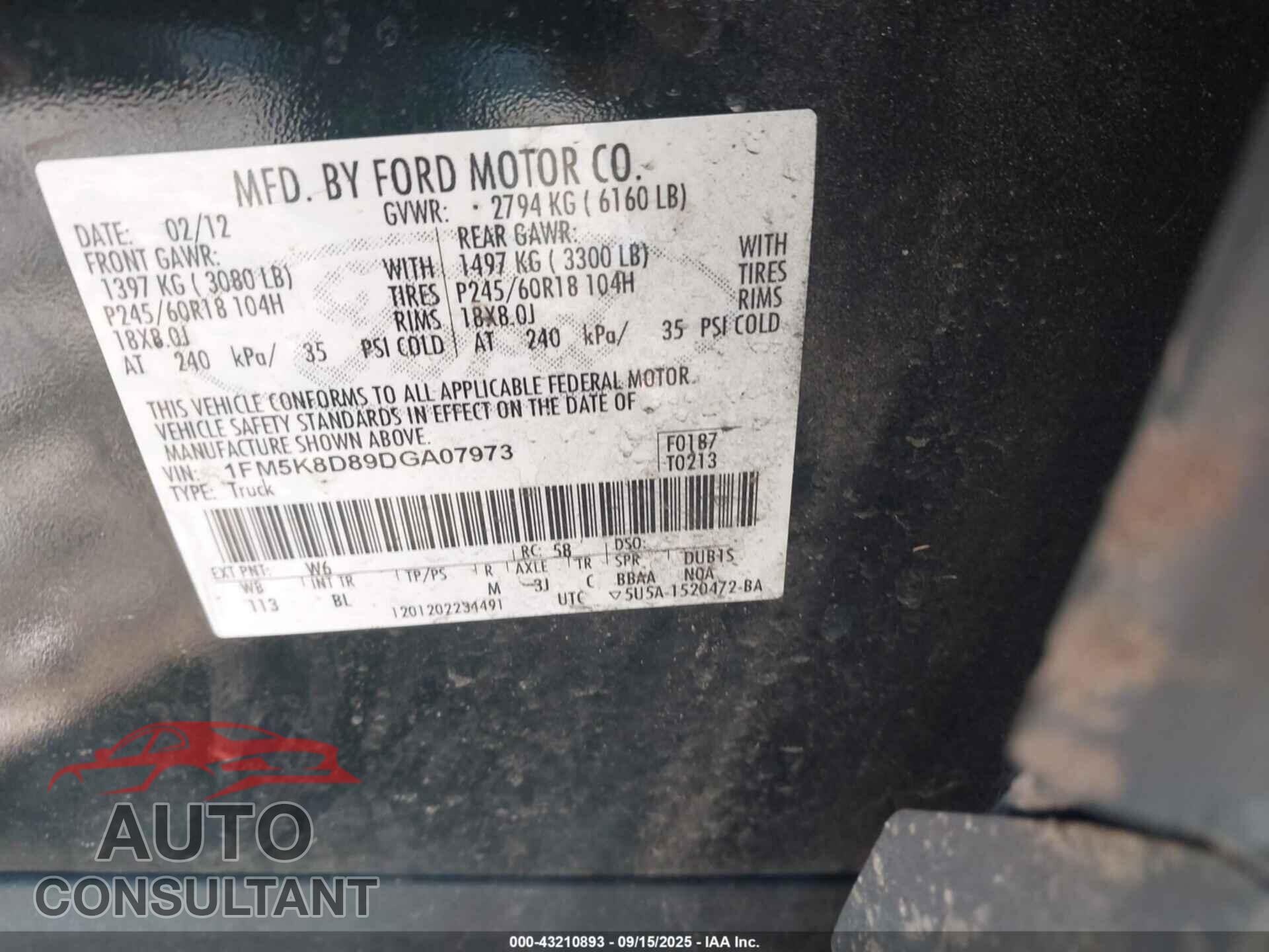 FORD EXPLORER 2013 - 1FM5K8D89DGA07973