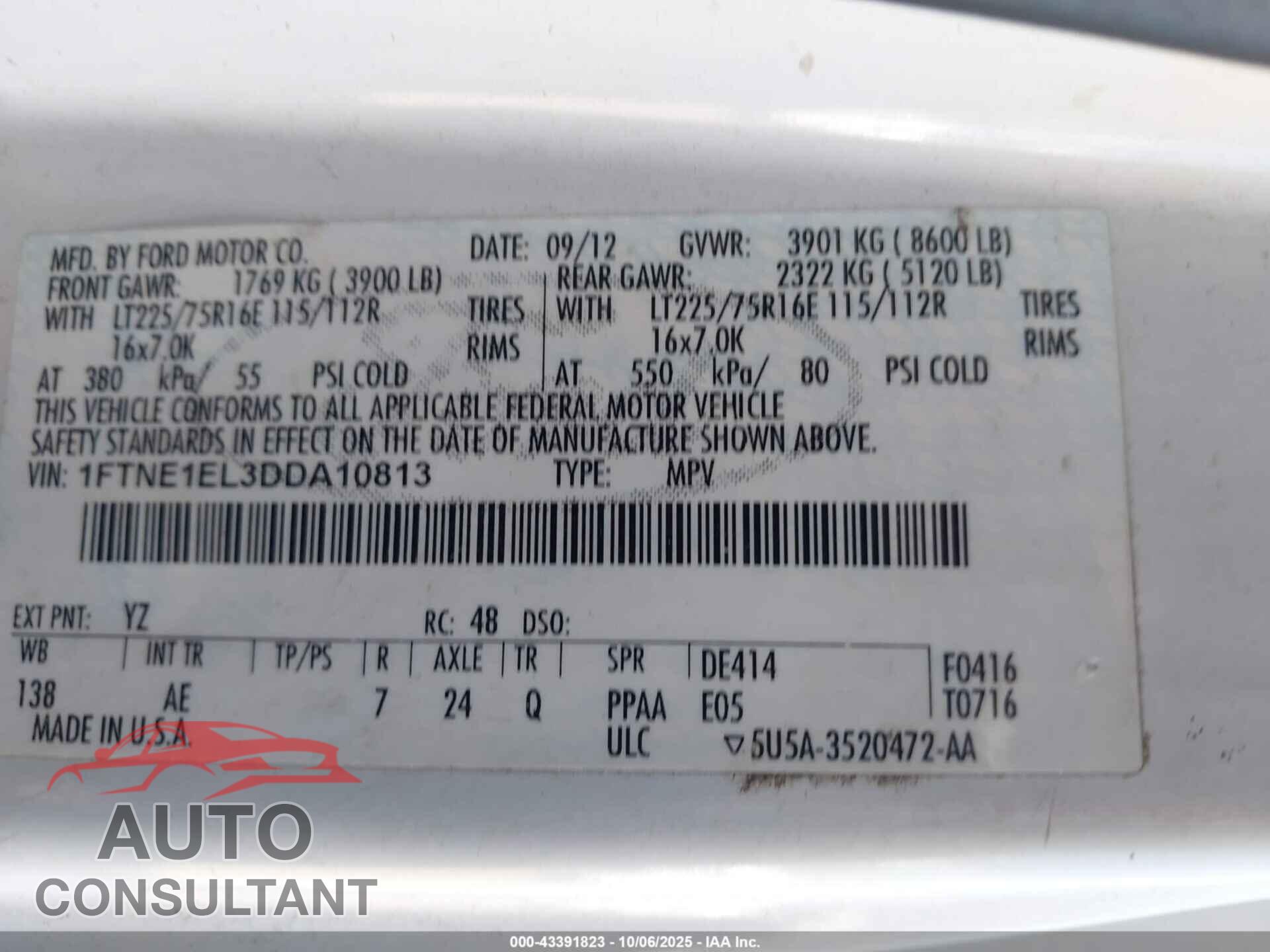 FORD E-150 2013 - 1FTNE1EL3DDA10813