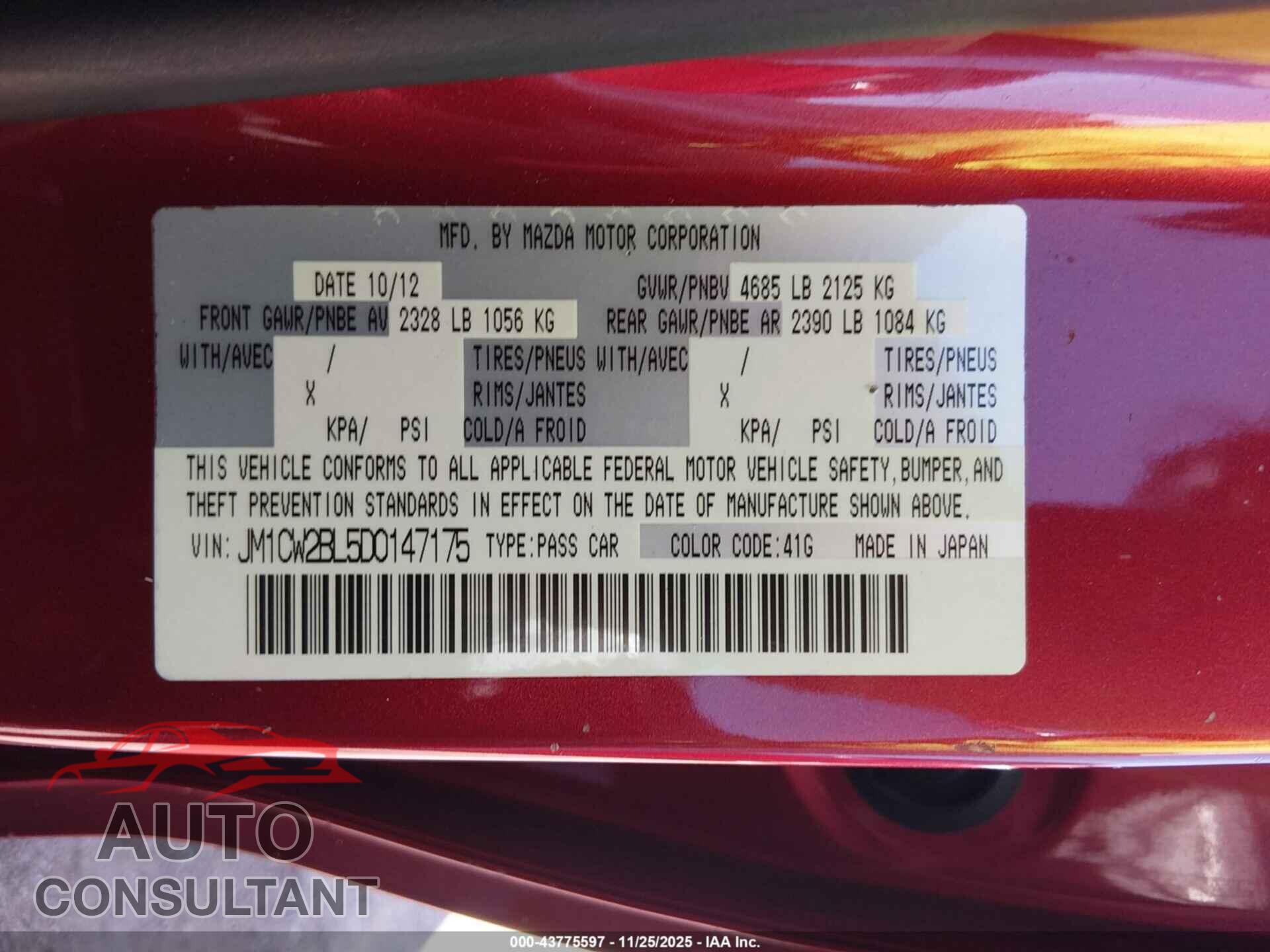 MAZDA MAZDA5 2013 - JM1CW2BL5D0147175