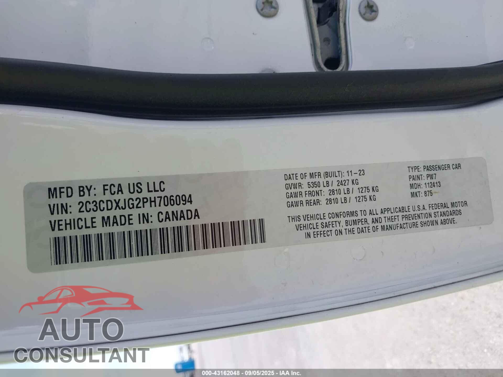 DODGE CHARGER 2023 - 2C3CDXJG2PH706094