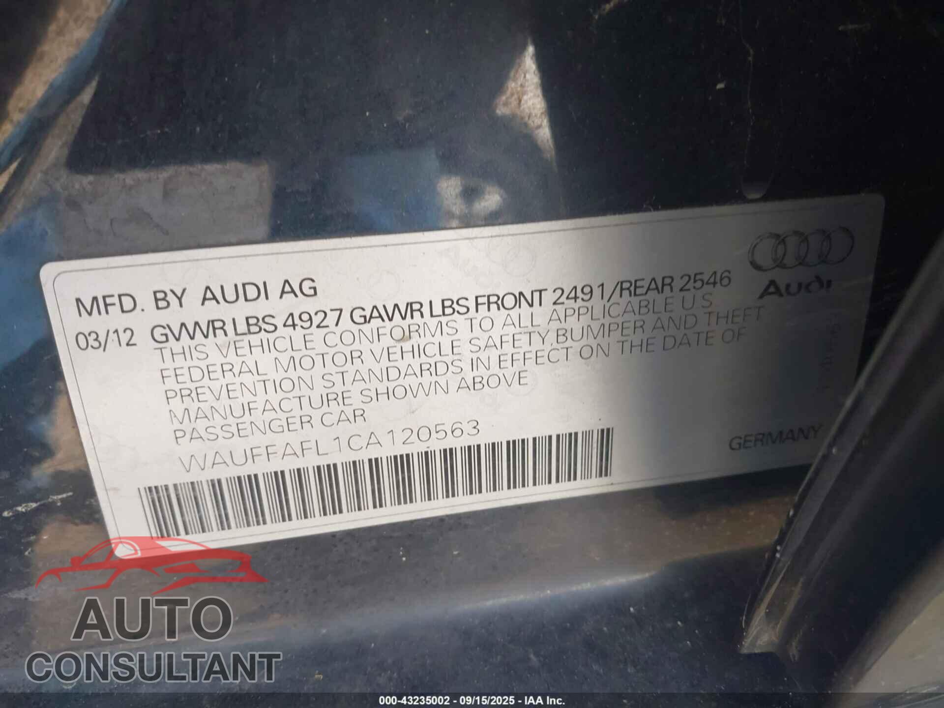 AUDI A4 2012 - WAUFFAFL1CA120563