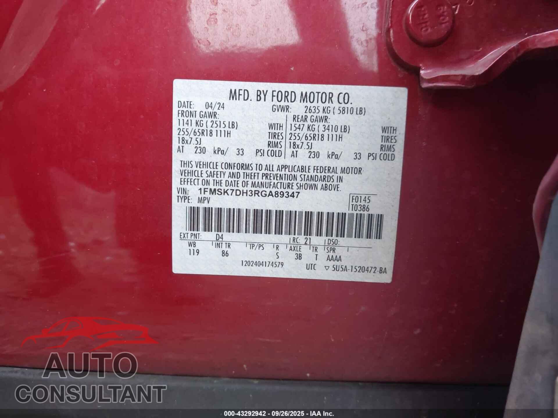 FORD EXPLORER 2024 - 1FMSK7DH3RGA89347