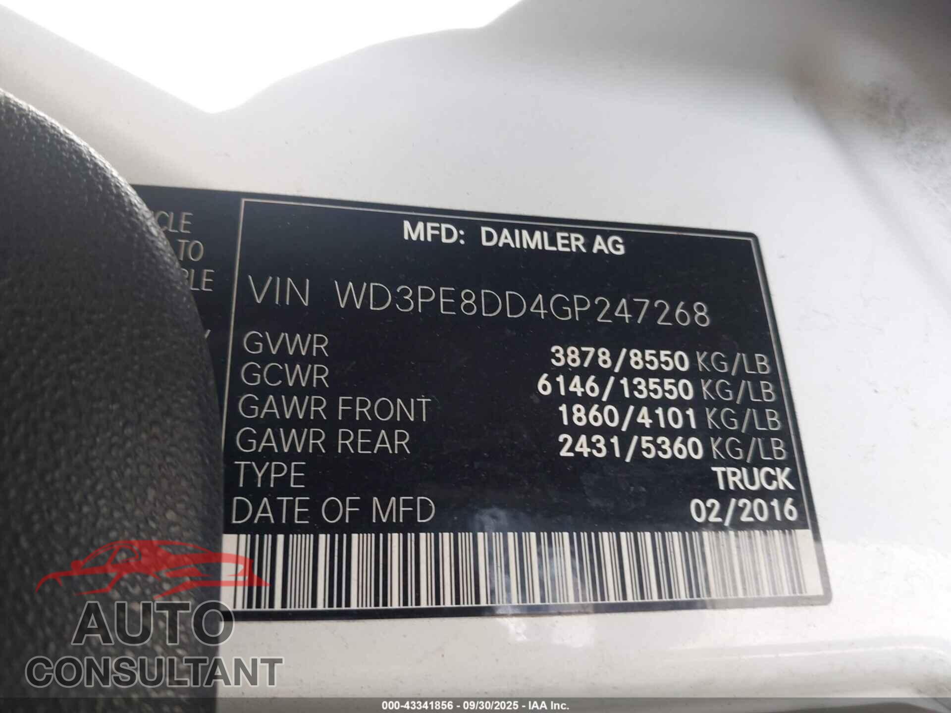 MERCEDES-BENZ SPRINTER 2500 2016 - WD3PE8DD4GP247268