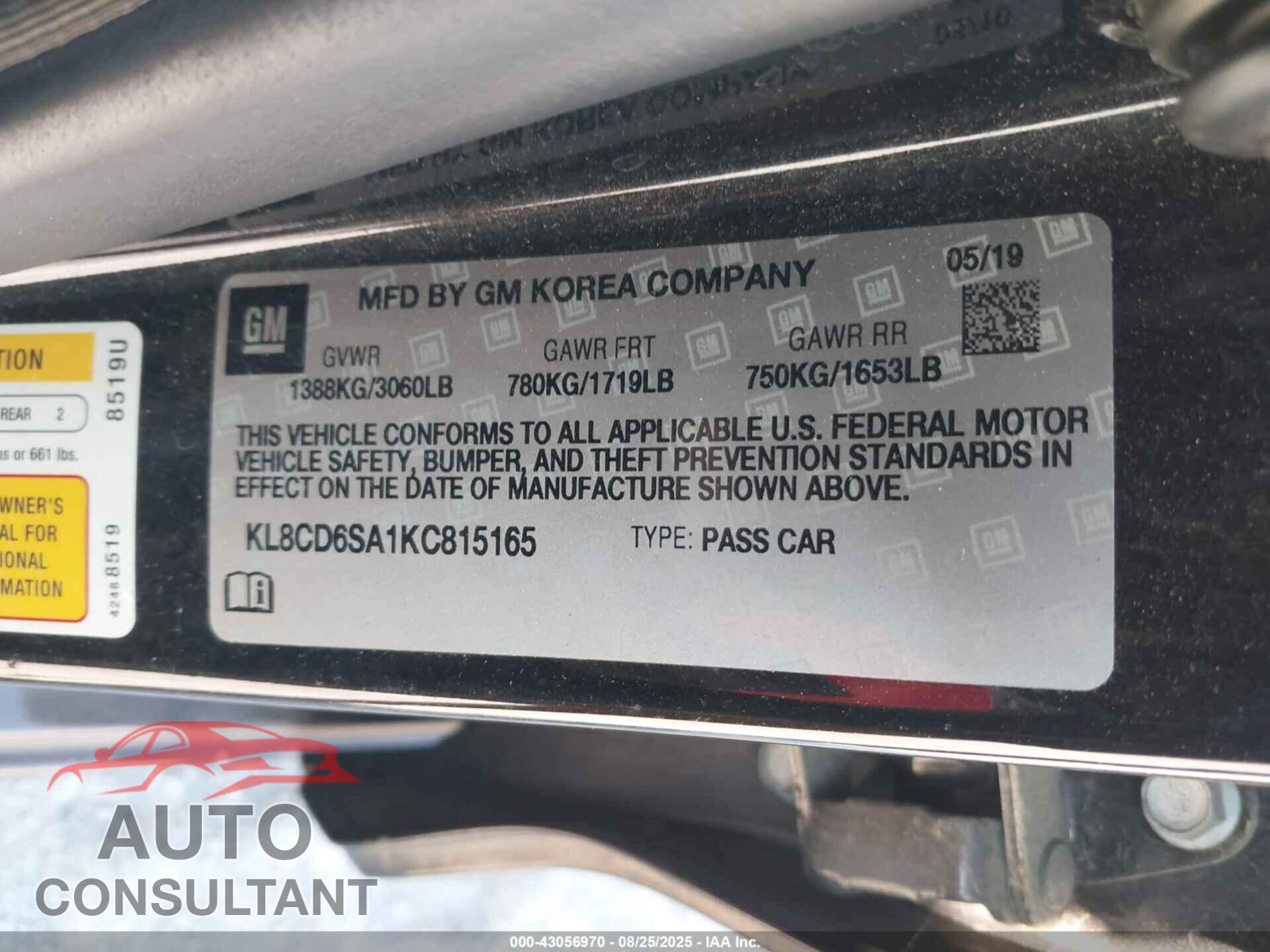CHEVROLET SPARK 2019 - KL8CD6SA1KC815165