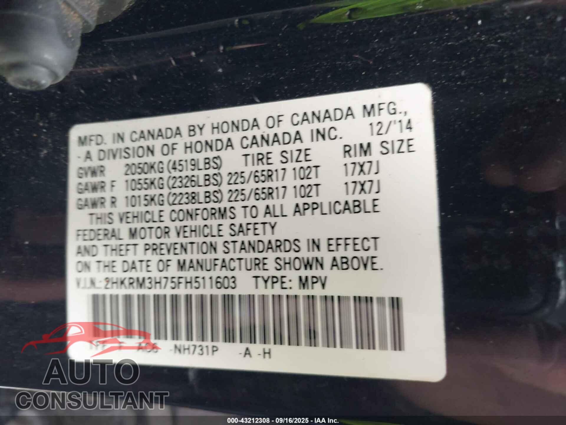 HONDA CR-V 2015 - 2HKRM3H75FH511603