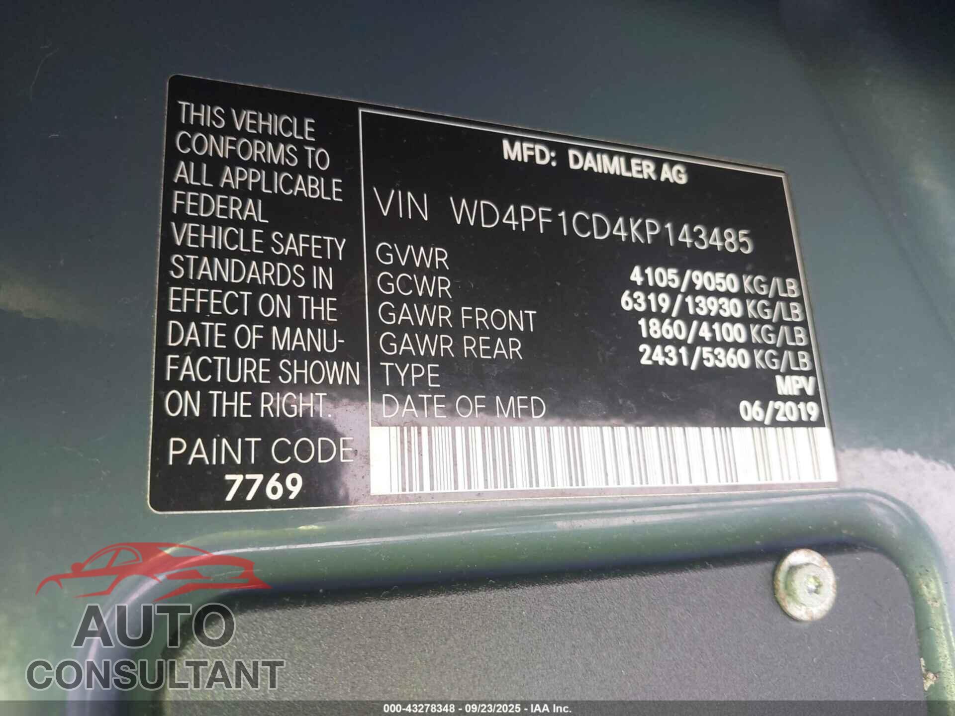 MERCEDES-BENZ SPRINTER 2500 2019 - WD4PF1CD4KP143485