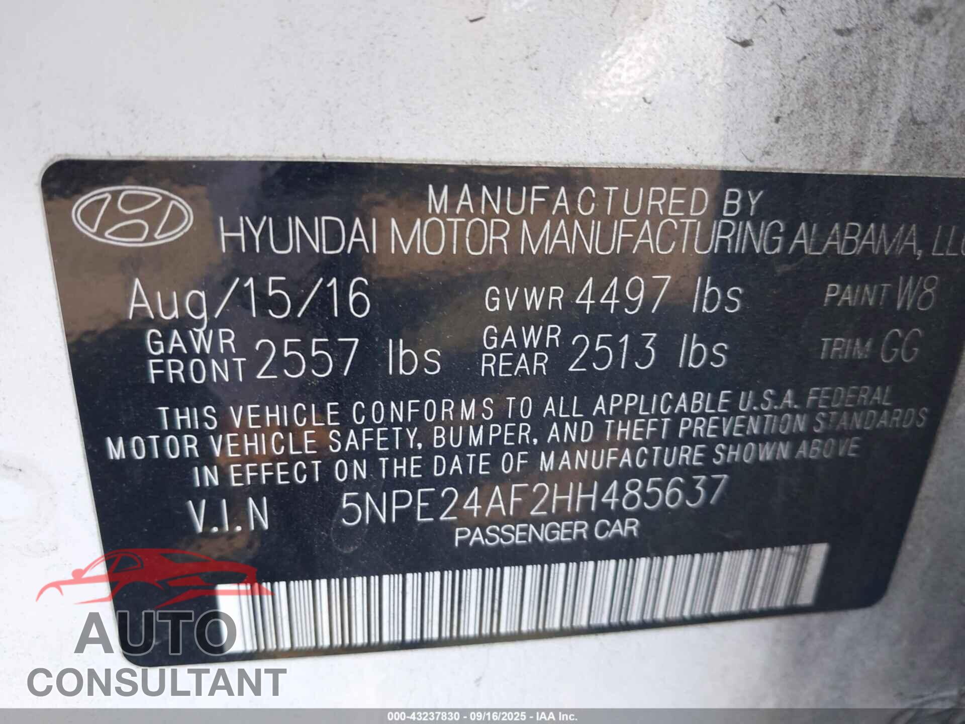 HYUNDAI SONATA 2017 - 5NPE24AF2HH485637