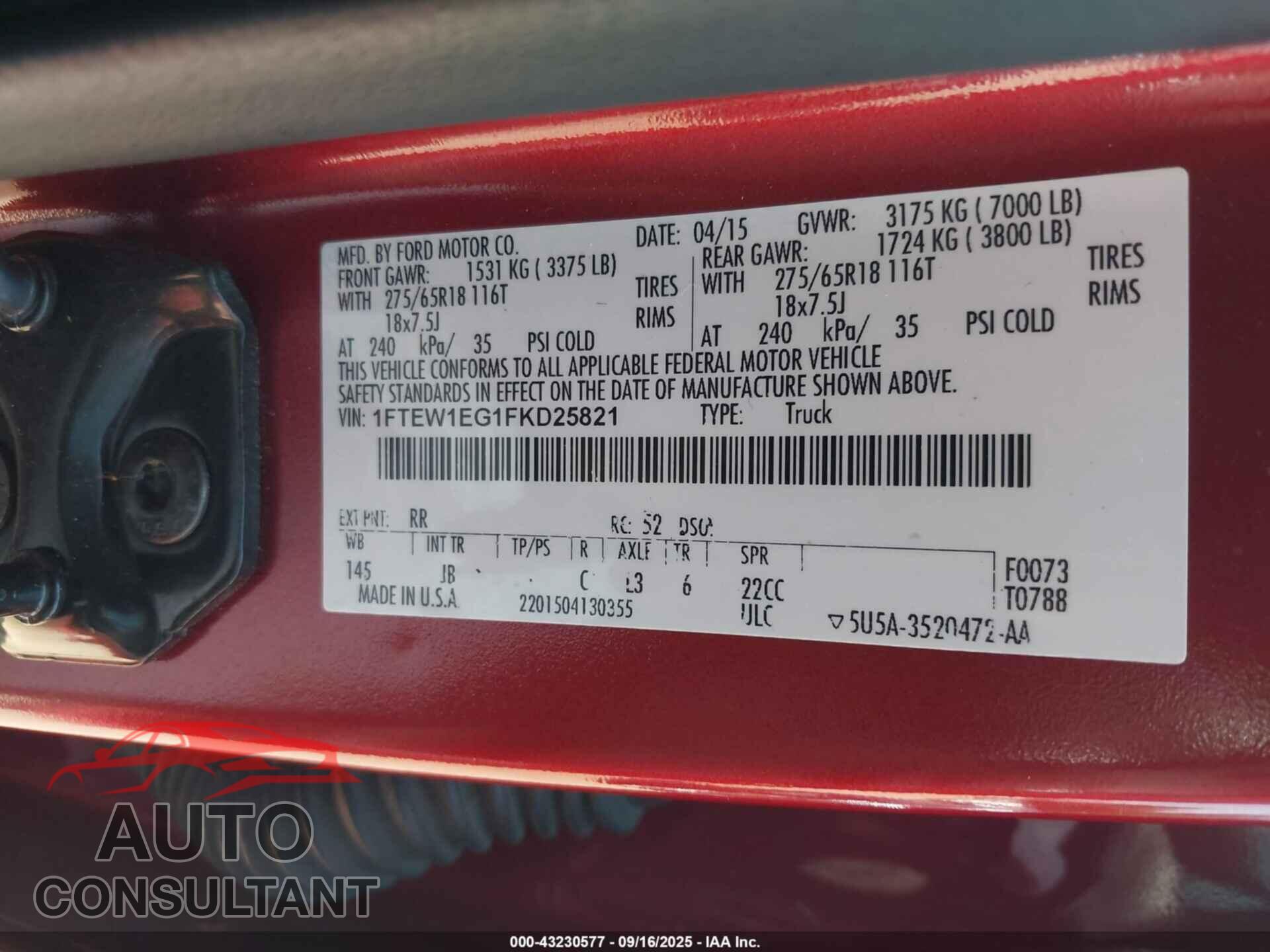FORD F-150 2015 - 1FTEW1EG1FKD25821
