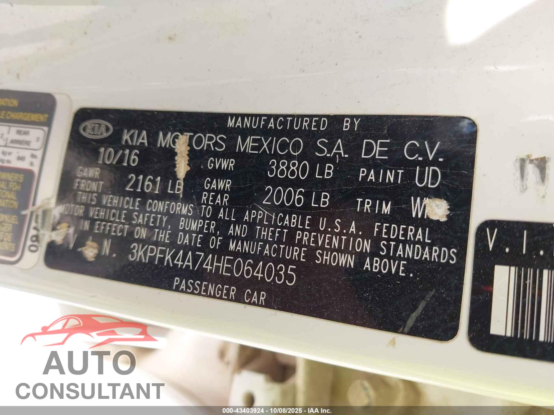 KIA FORTE 2017 - 3KPFK4A74HE064035