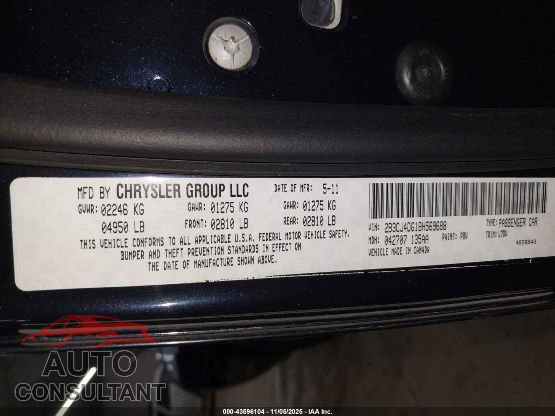 DODGE CHALLENGER 2011 - 2B3CJ4DG1BH569688