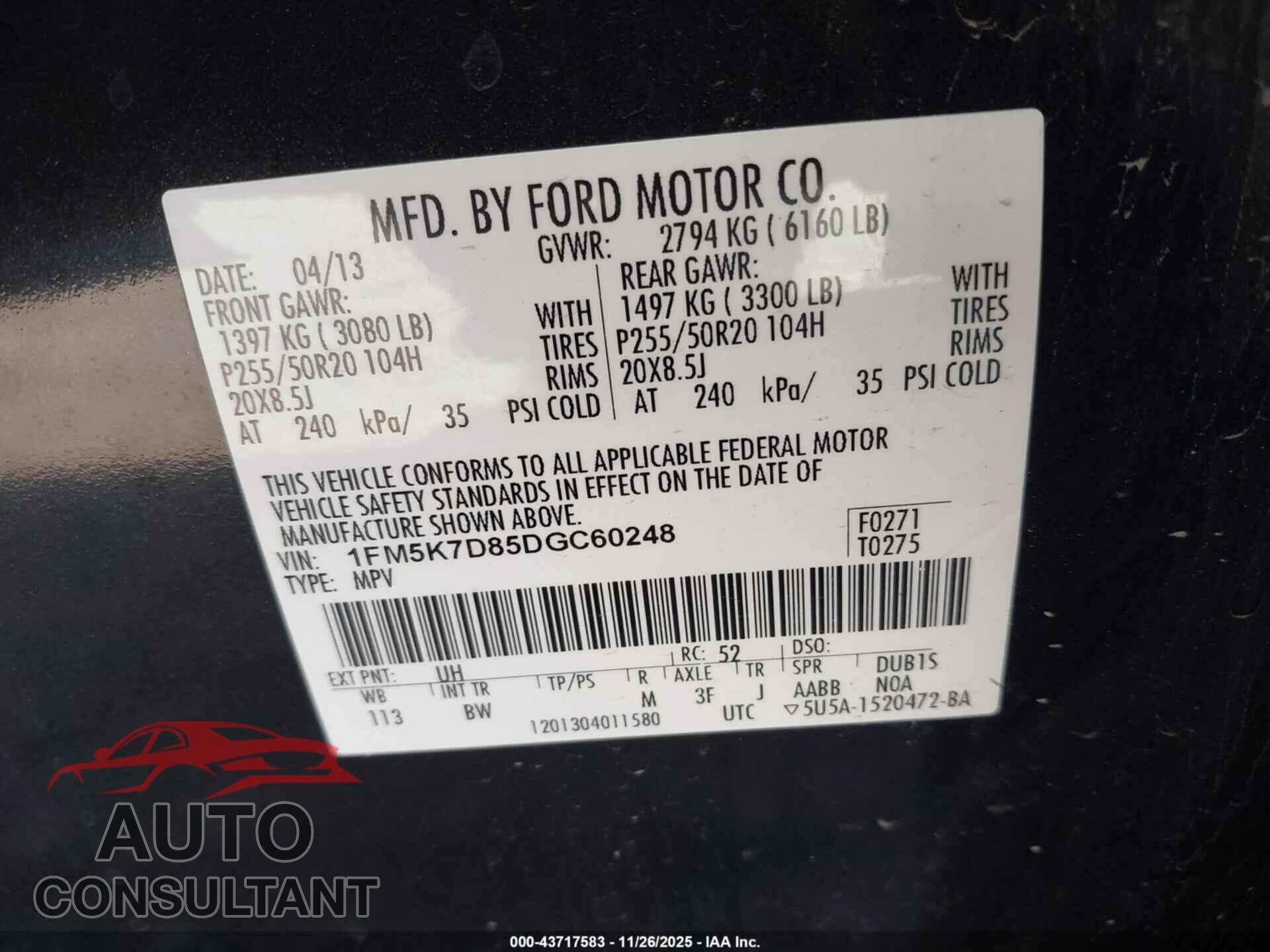 FORD EXPLORER 2013 - 1FM5K7D85DGC60248
