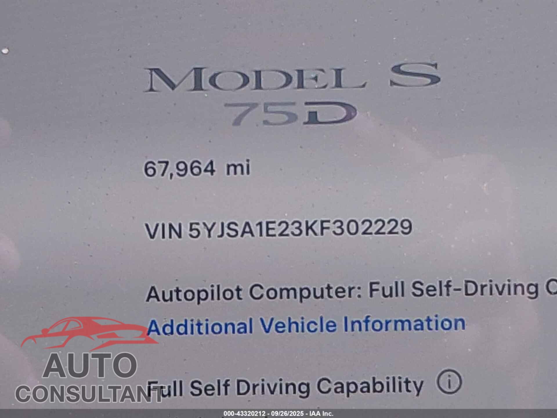 TESLA MODEL S 2019 - 5YJSA1E23KF302229
