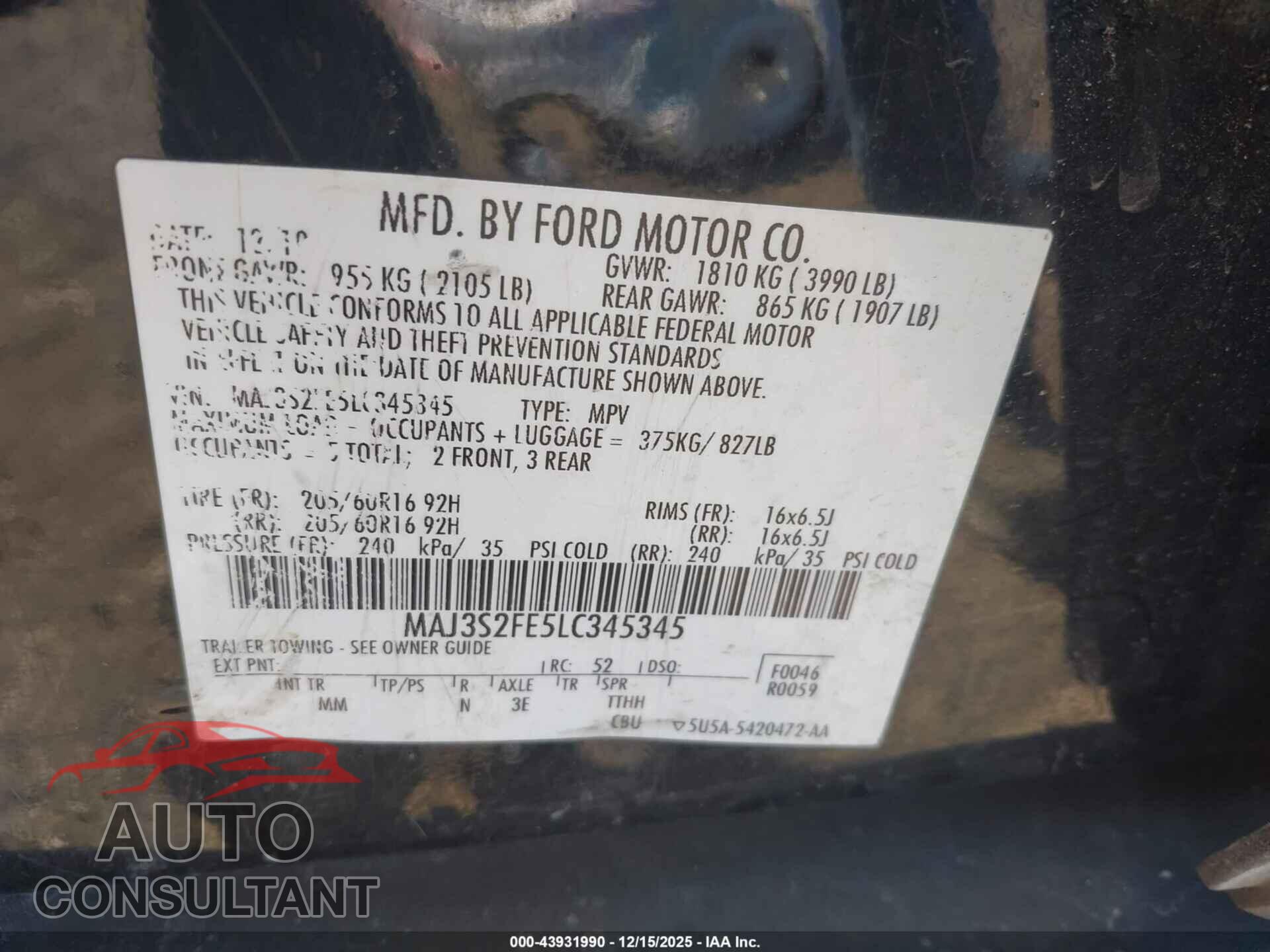 FORD ECOSPORT 2020 - MAJ3S2FE5LC345345