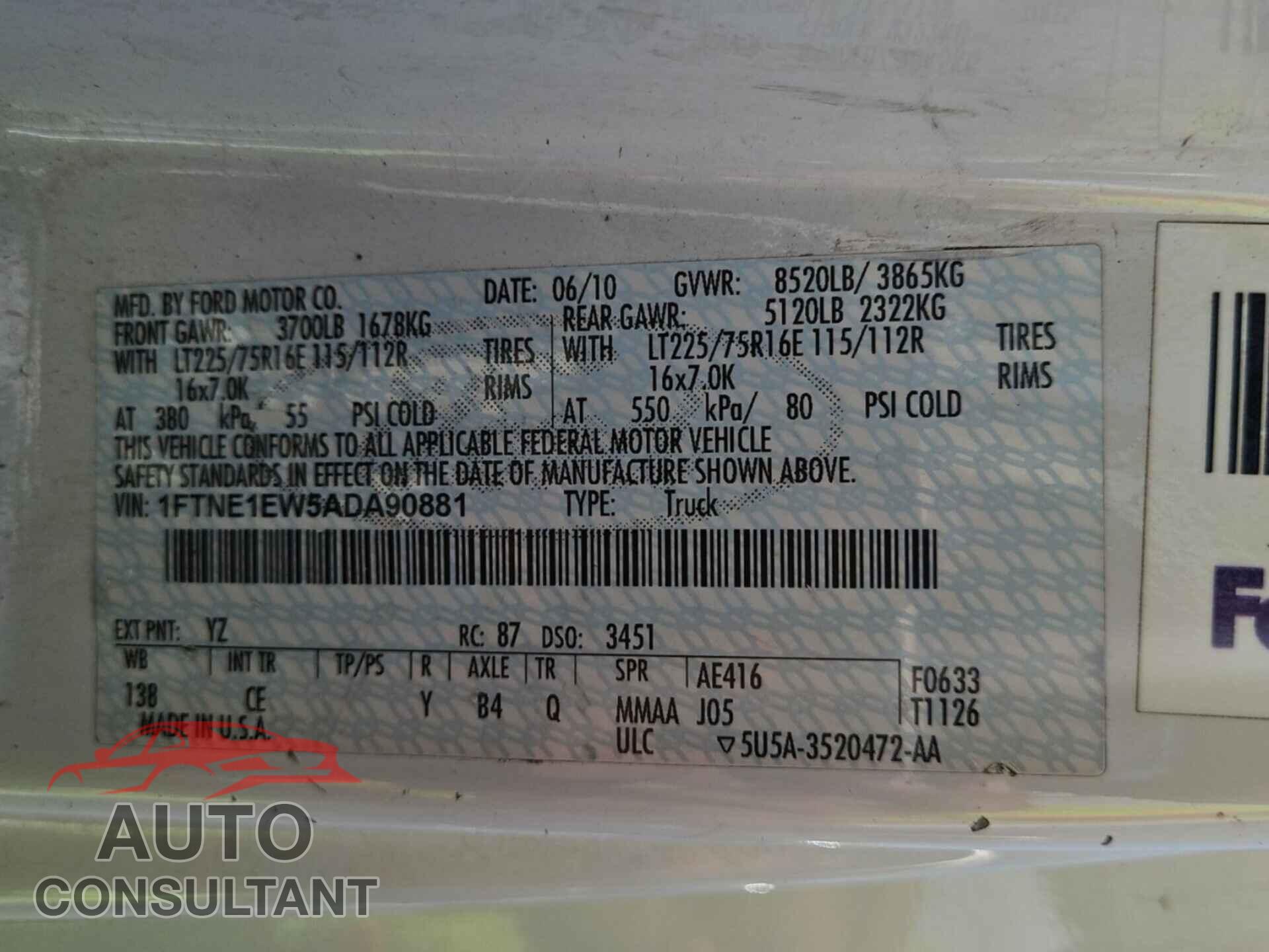 FORD E-150 2010 - 1FTNE1EW5ADA90881