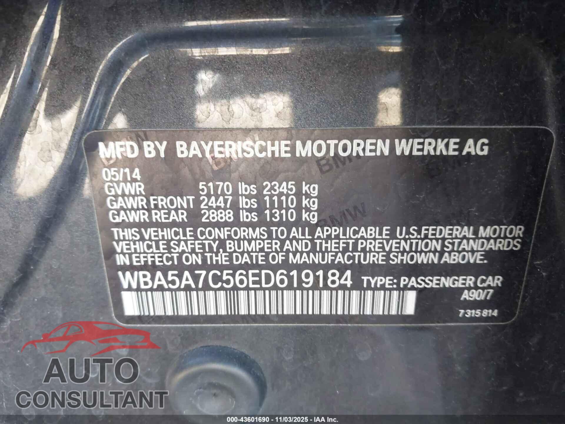 BMW 528I 2014 - WBA5A7C56ED619184
