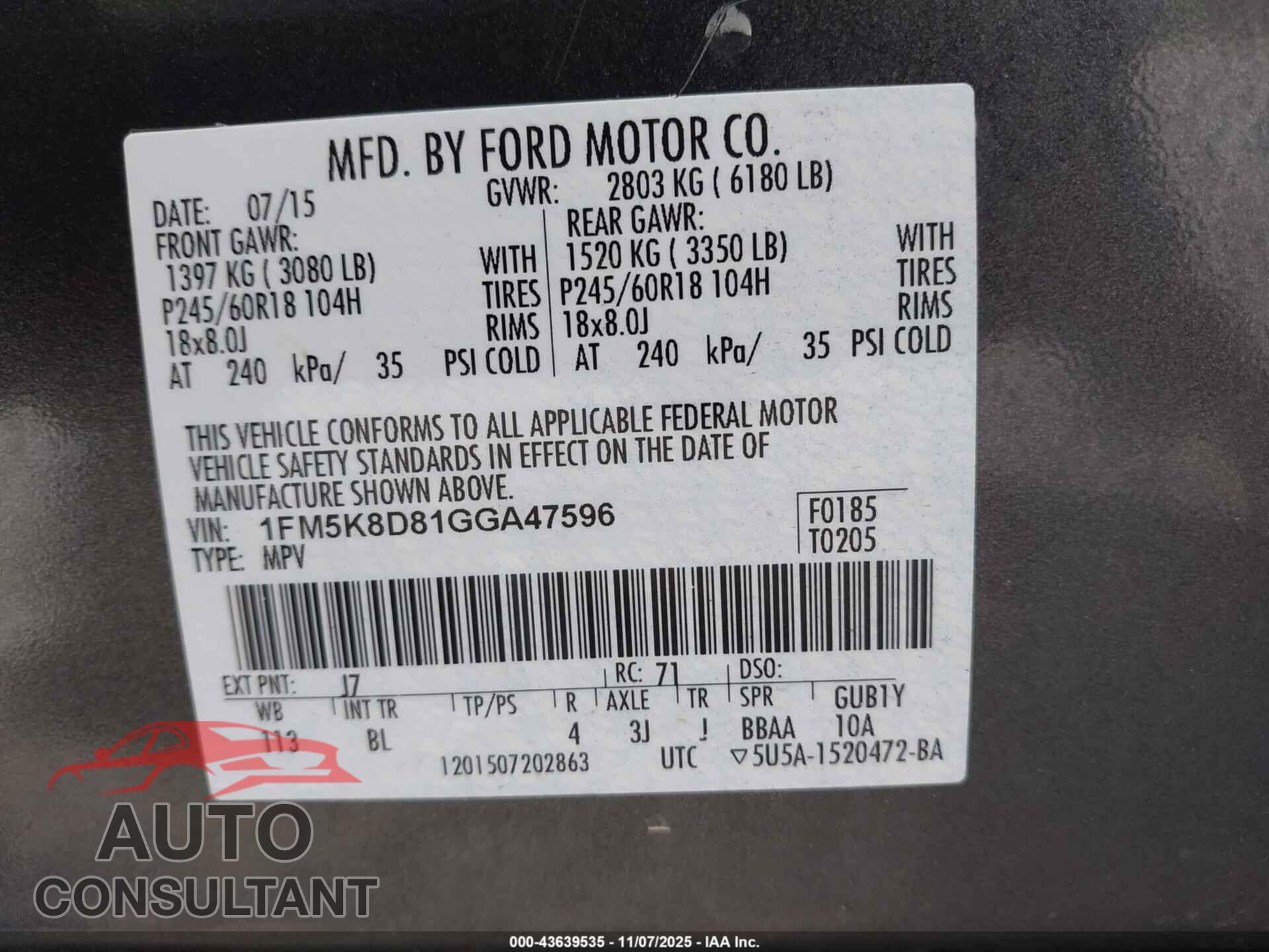 FORD EXPLORER 2016 - 1FM5K8D81GGA47596