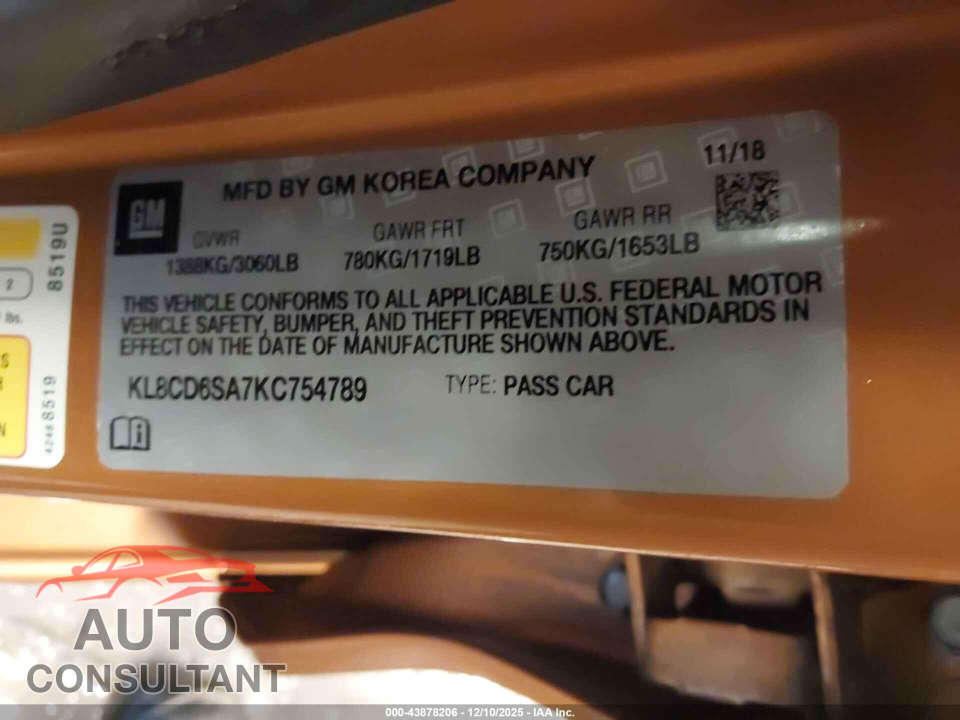 CHEVROLET SPARK 2019 - KL8CD6SA7KC754789