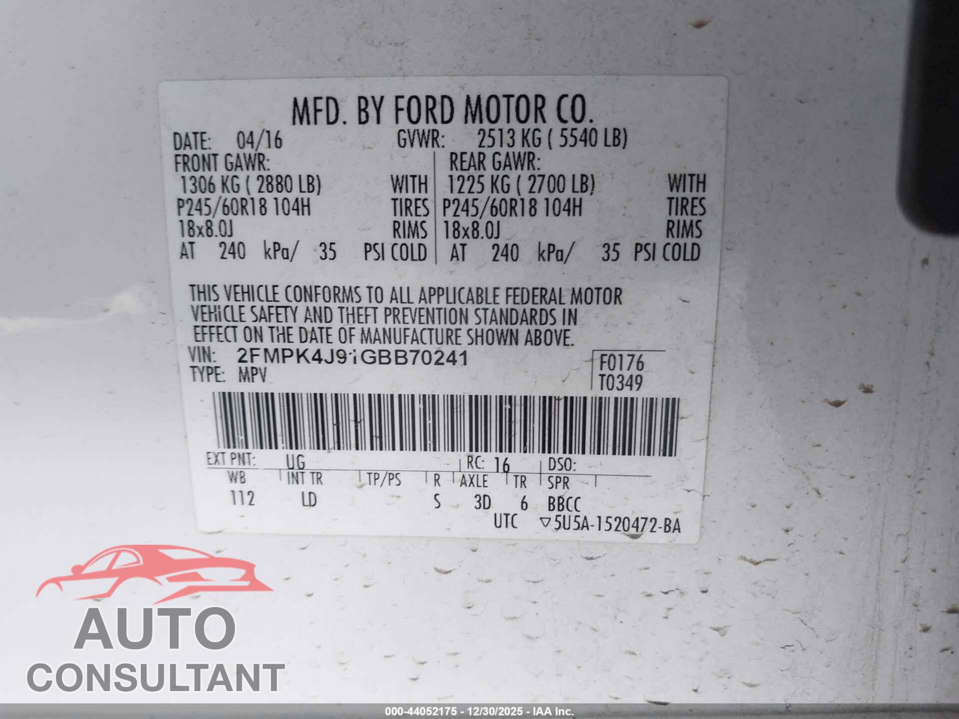 FORD EDGE 2016 - 2FMPK4J91GBB70241