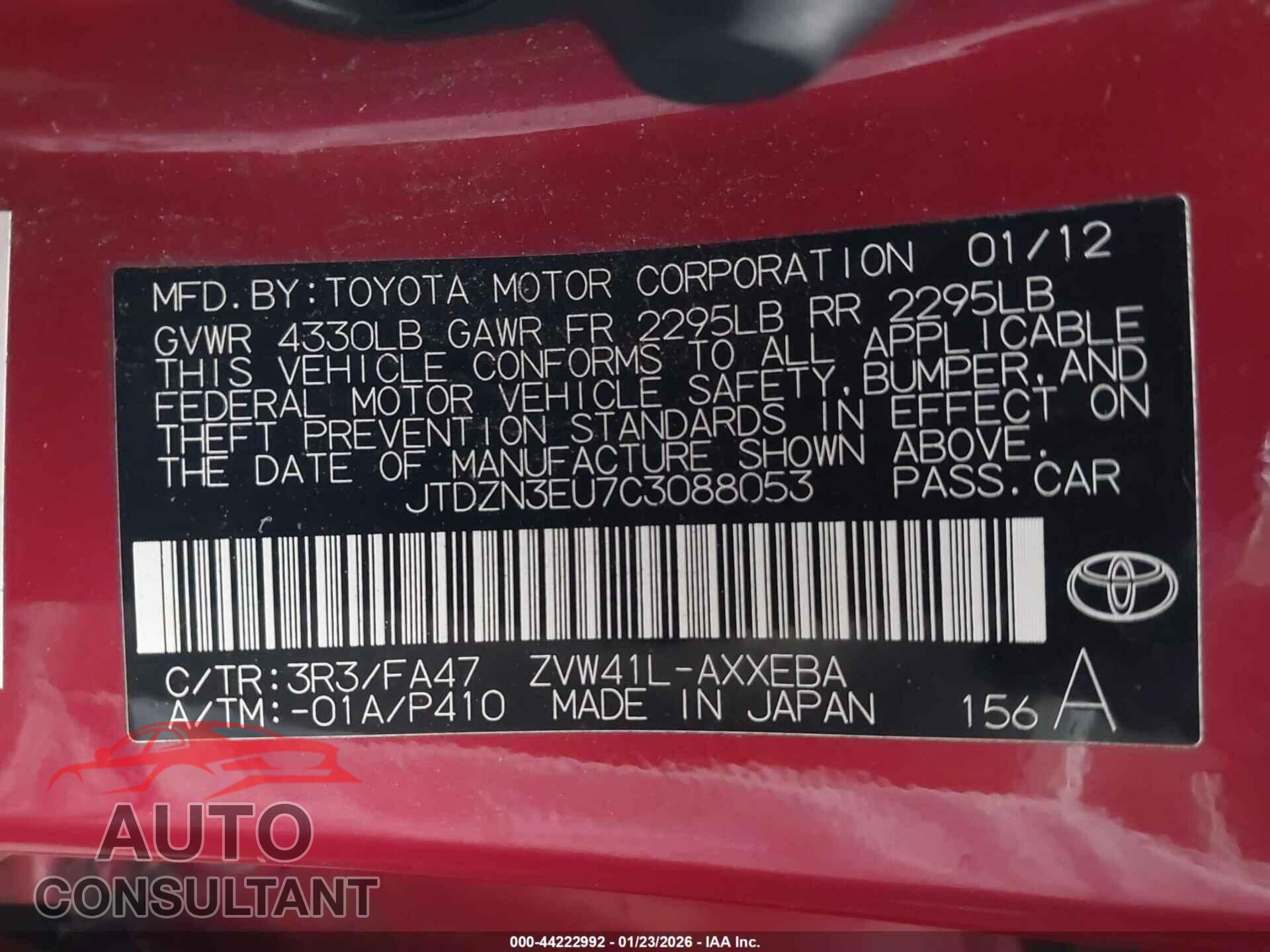 TOYOTA PRIUS V 2012 - JTDZN3EU7C3088053