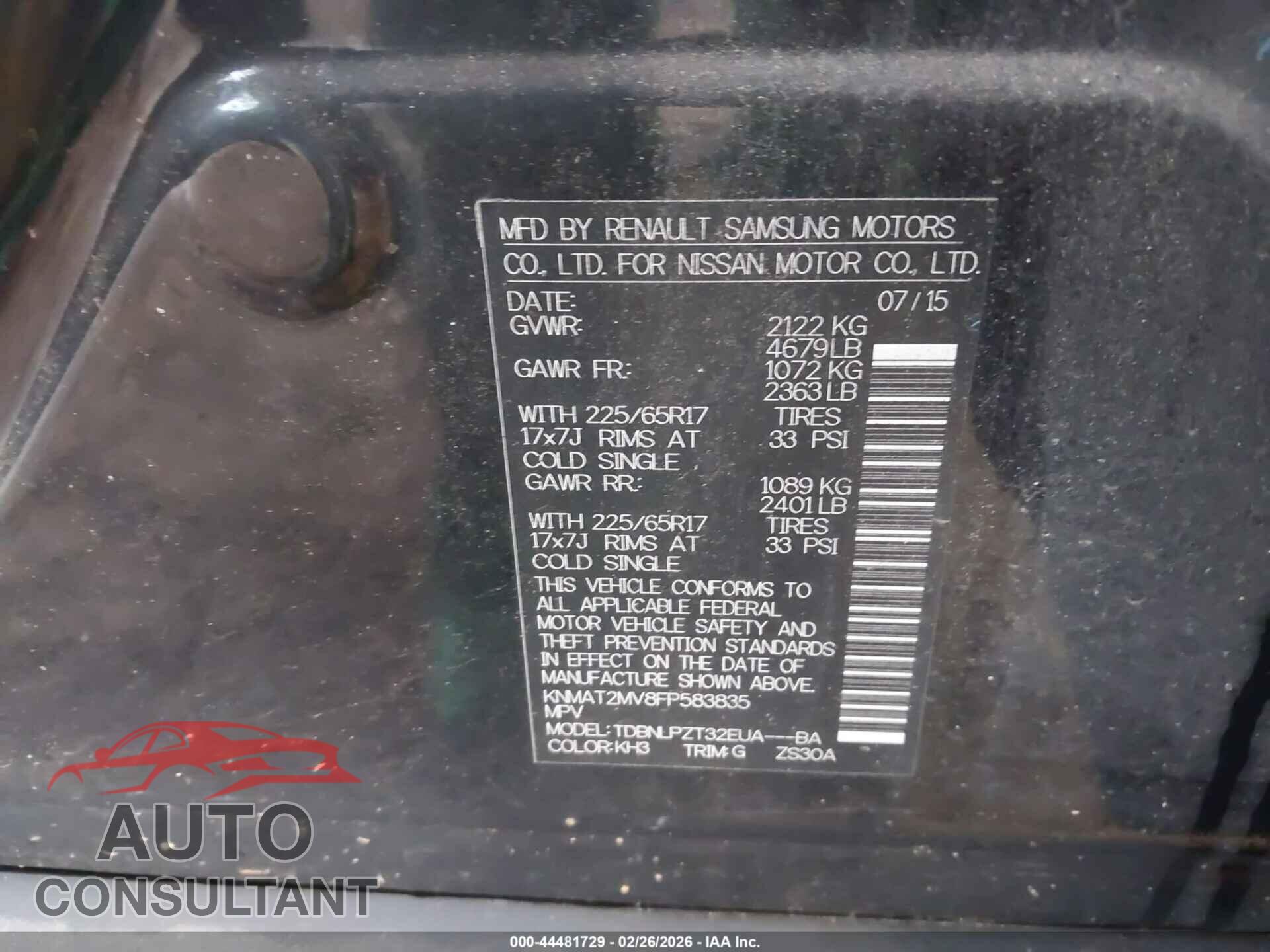NISSAN ROGUE 2015 - KNMAT2MV8FP583835