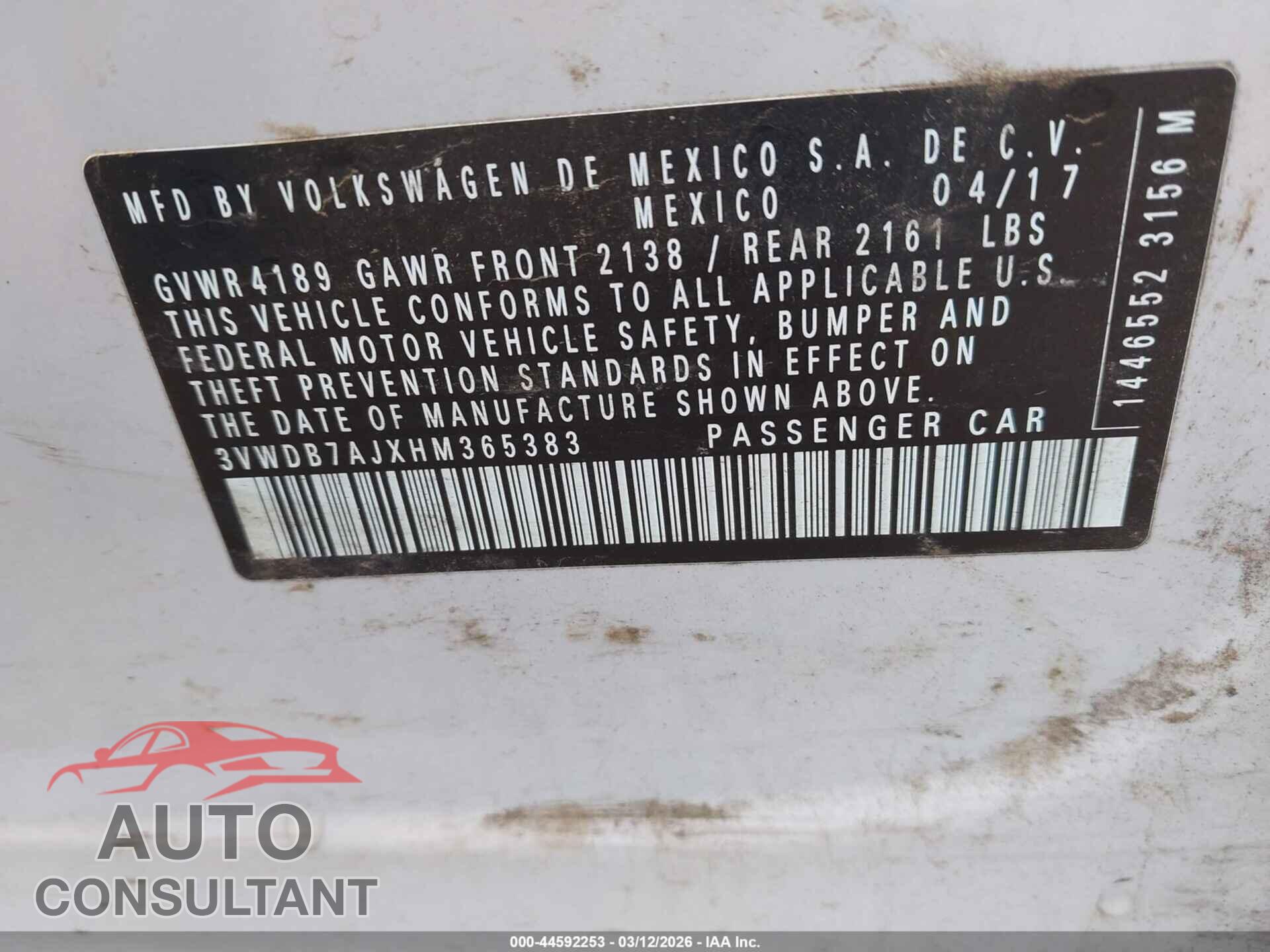 VOLKSWAGEN JETTA 2017 - 3VWDB7AJXHM365383