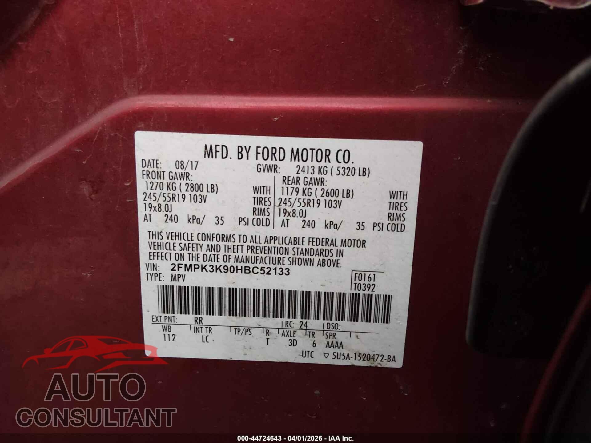 FORD EDGE 2017 - 2FMPK3K90HBC52133