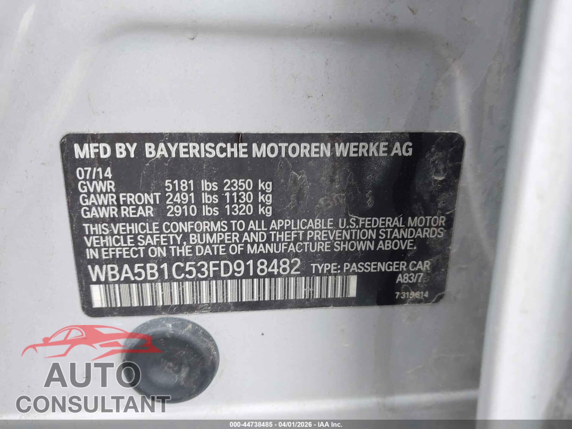 BMW 535I 2015 - WBA5B1C53FD918482