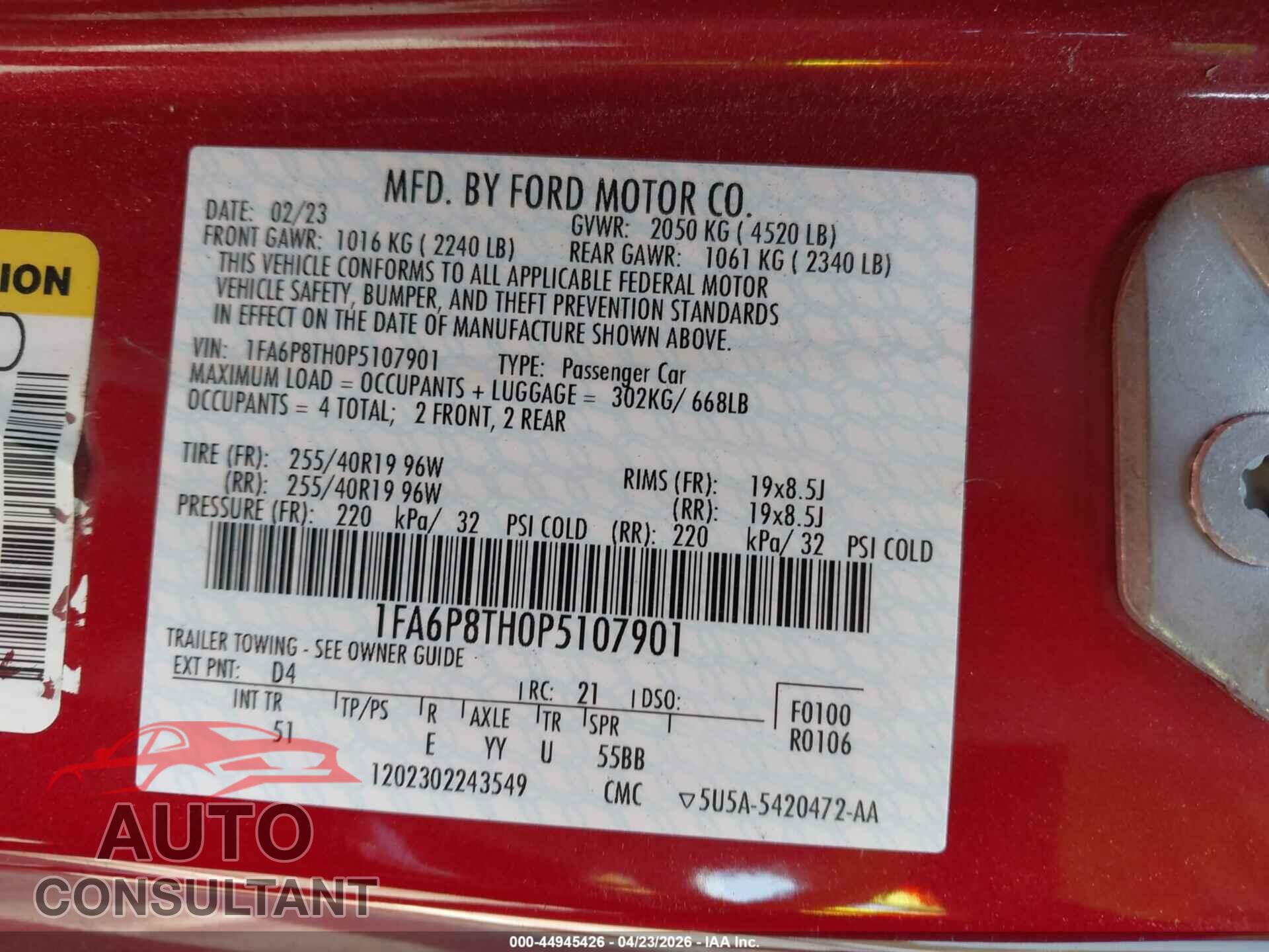FORD MUSTANG 2023 - 1FA6P8TH0P5107901