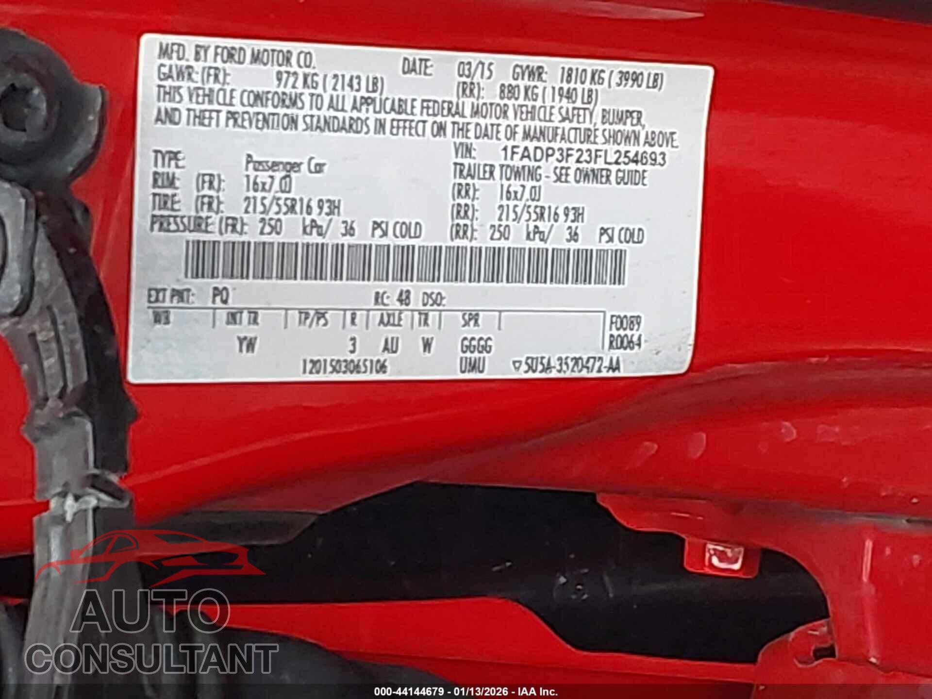 FORD FOCUS 2015 - 1FADP3F23FL254693