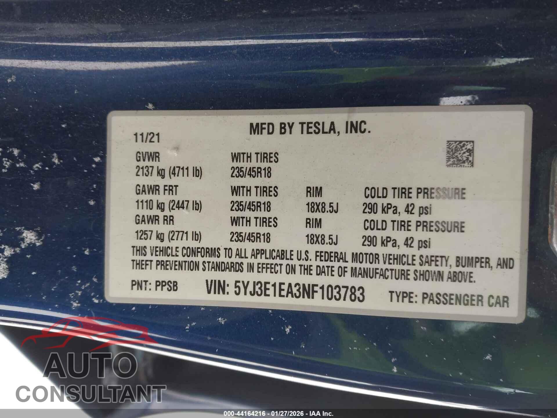 TESLA MODEL 3 2022 - 5YJ3E1EA3NF103783