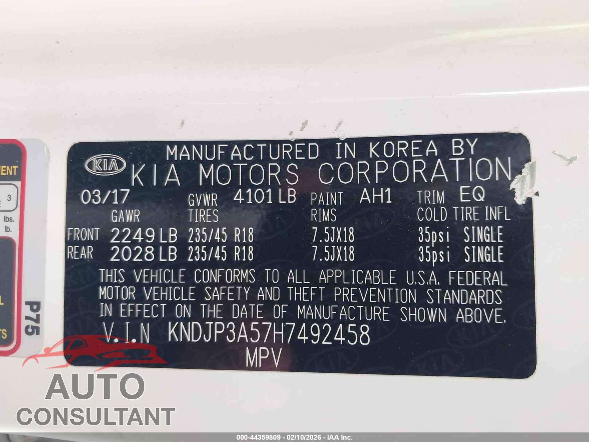 KIA SOUL 2017 - KNDJP3A57H7492458