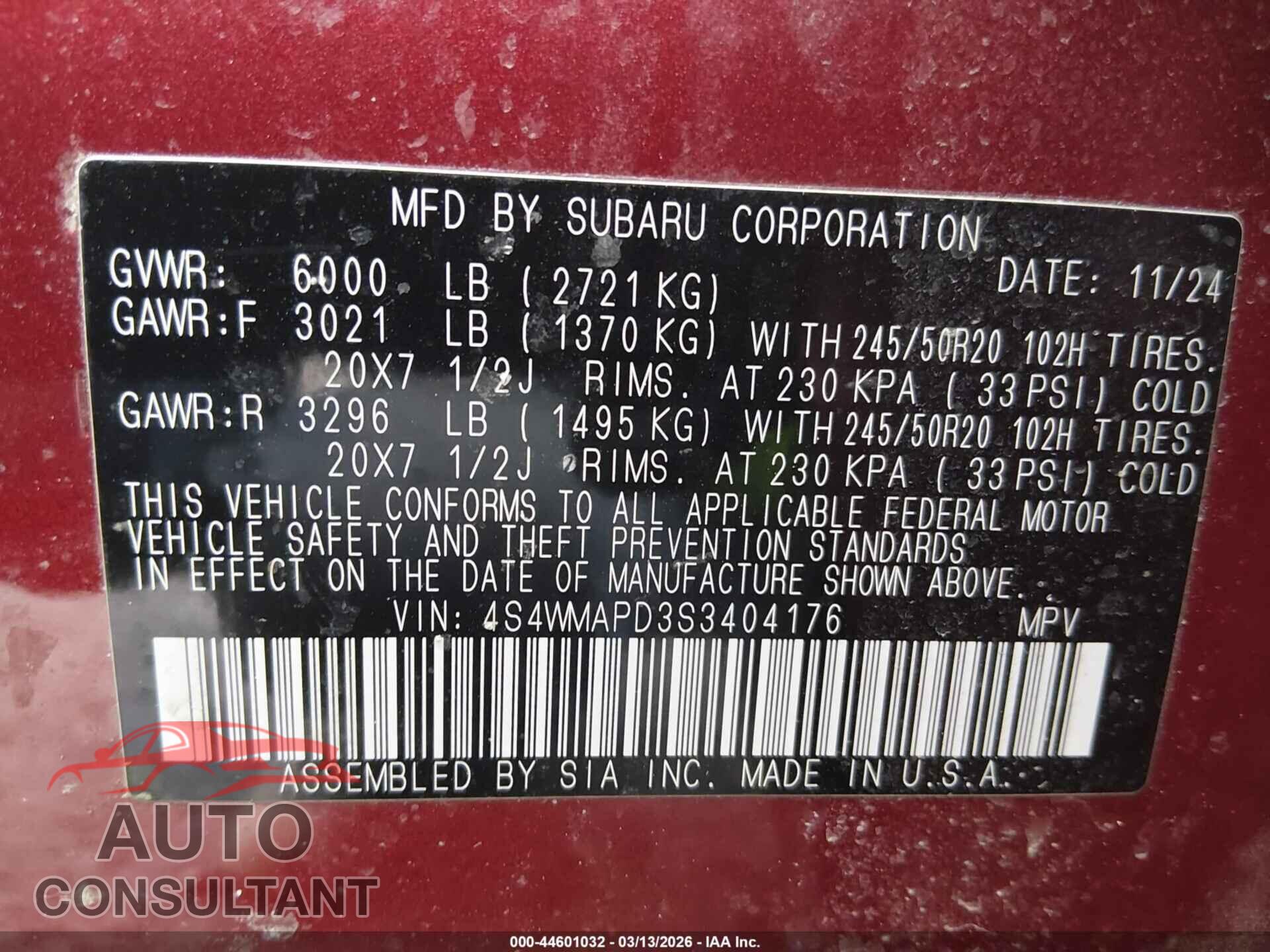 SUBARU ASCENT 2025 - 4S4WMAPD3S3404176