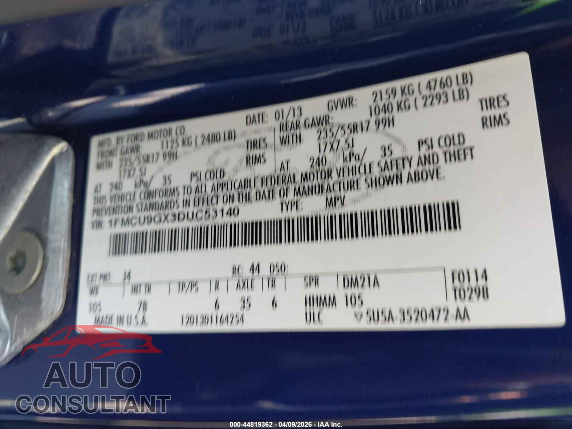 FORD ESCAPE 2013 - 1FMCU9GX3DUC53140