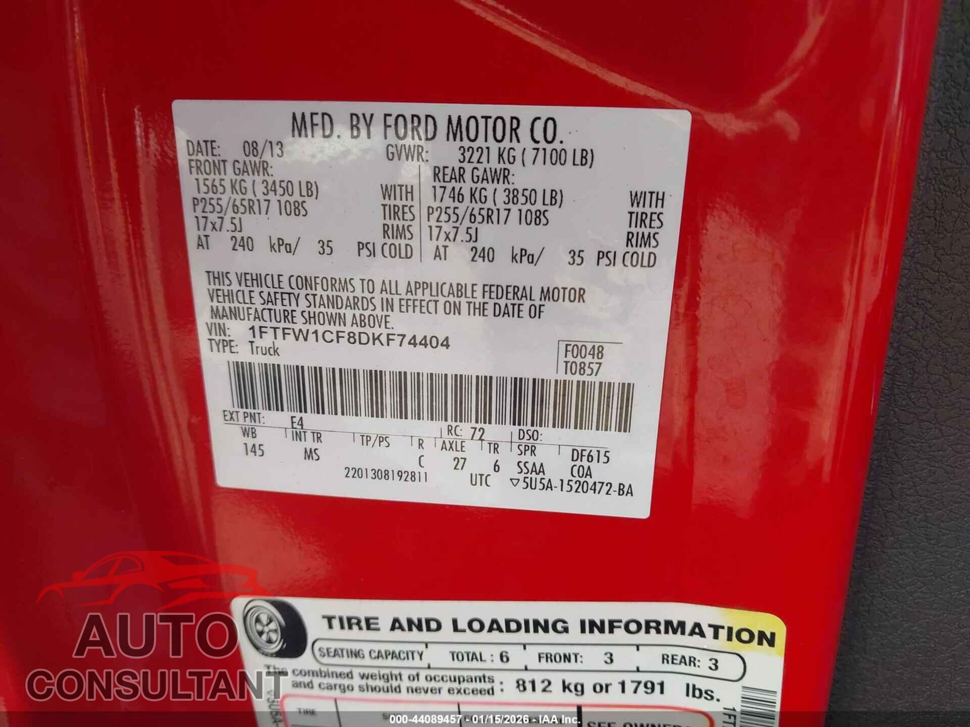 FORD F-150 2013 - 1FTFW1CF8DKF74404