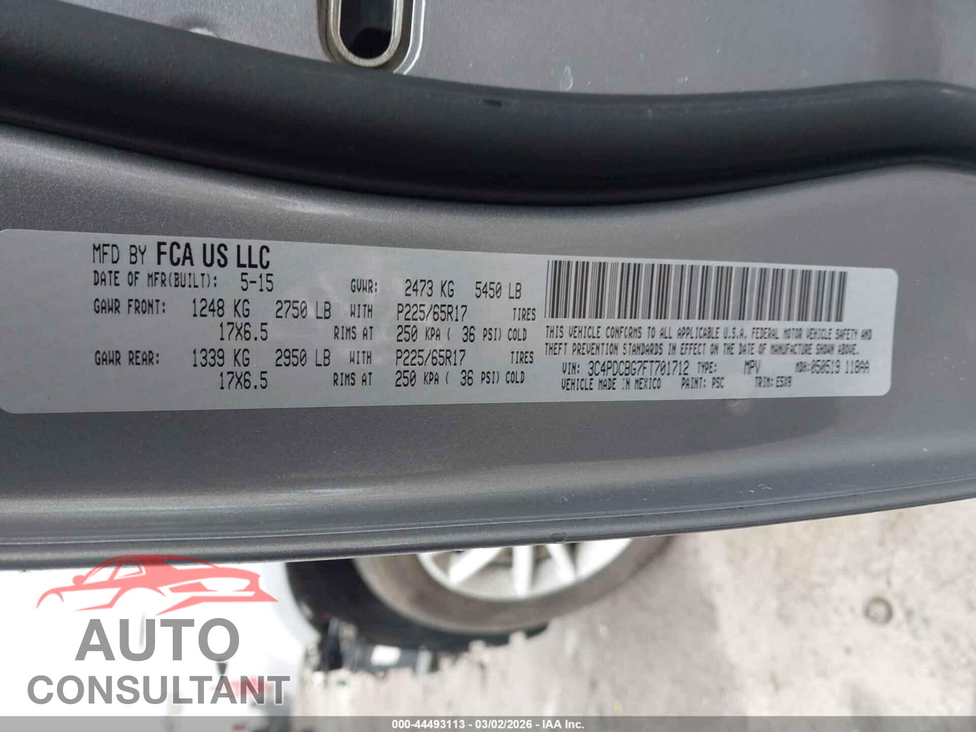 DODGE JOURNEY 2015 - 3C4PDCBG7FT701712