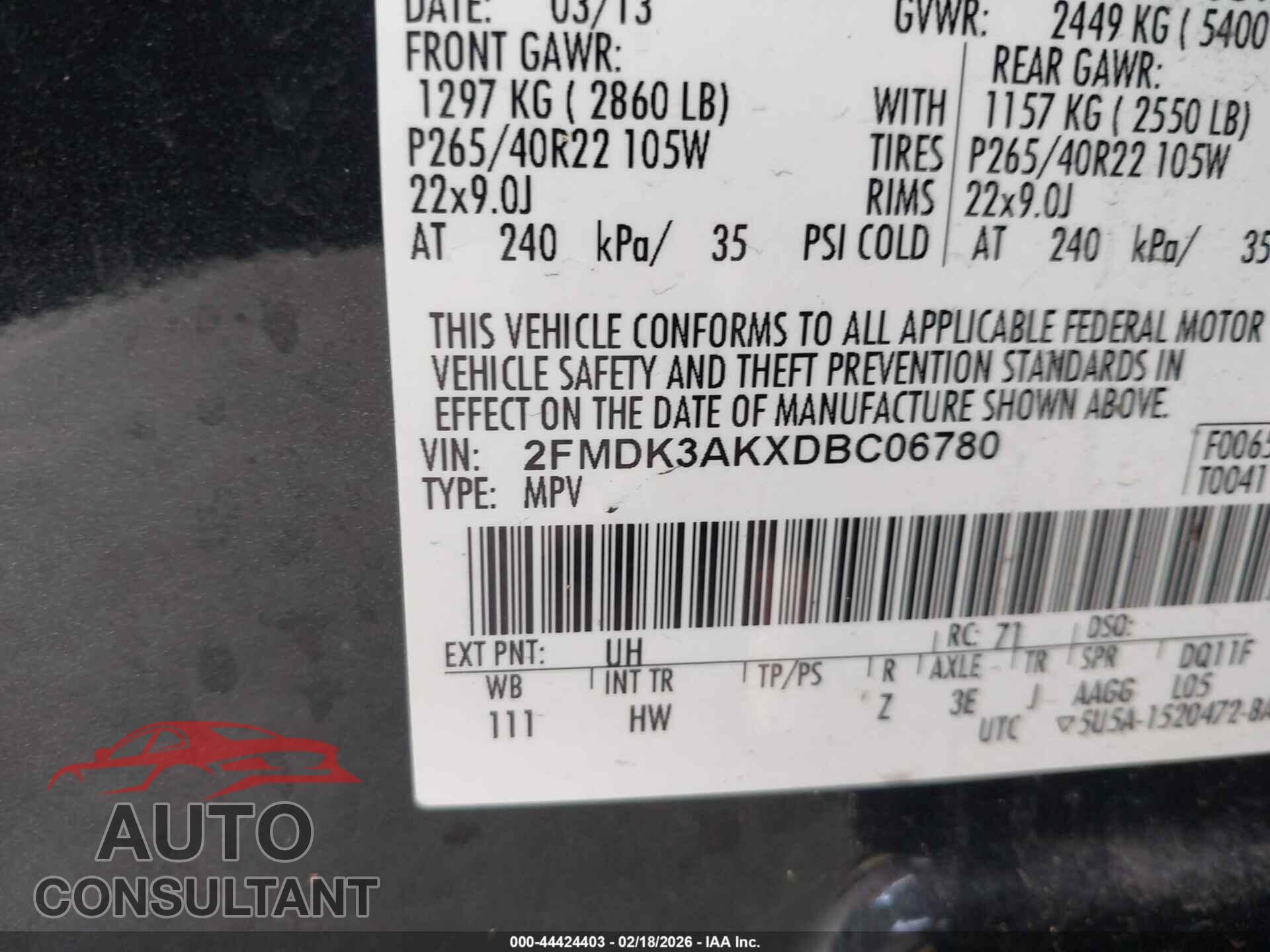 FORD EDGE 2013 - 2FMDK3AKXDBC06780